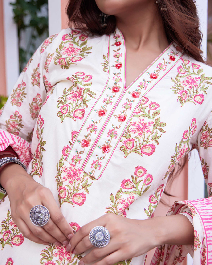 Floral pink block suit set