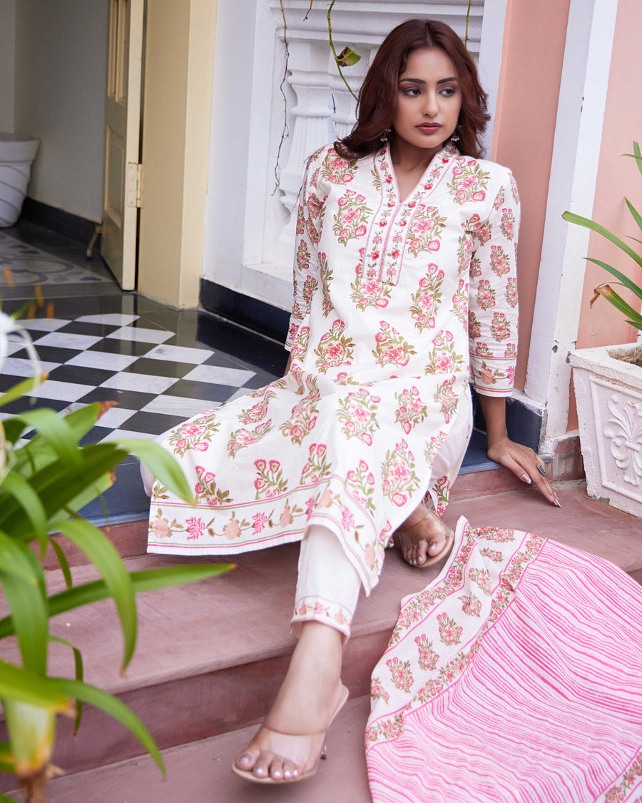 Floral pink block suit set