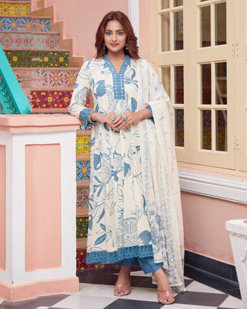 Leafy blue anarkali suit set