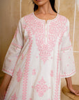 White & Pink Chikankari Suit Set