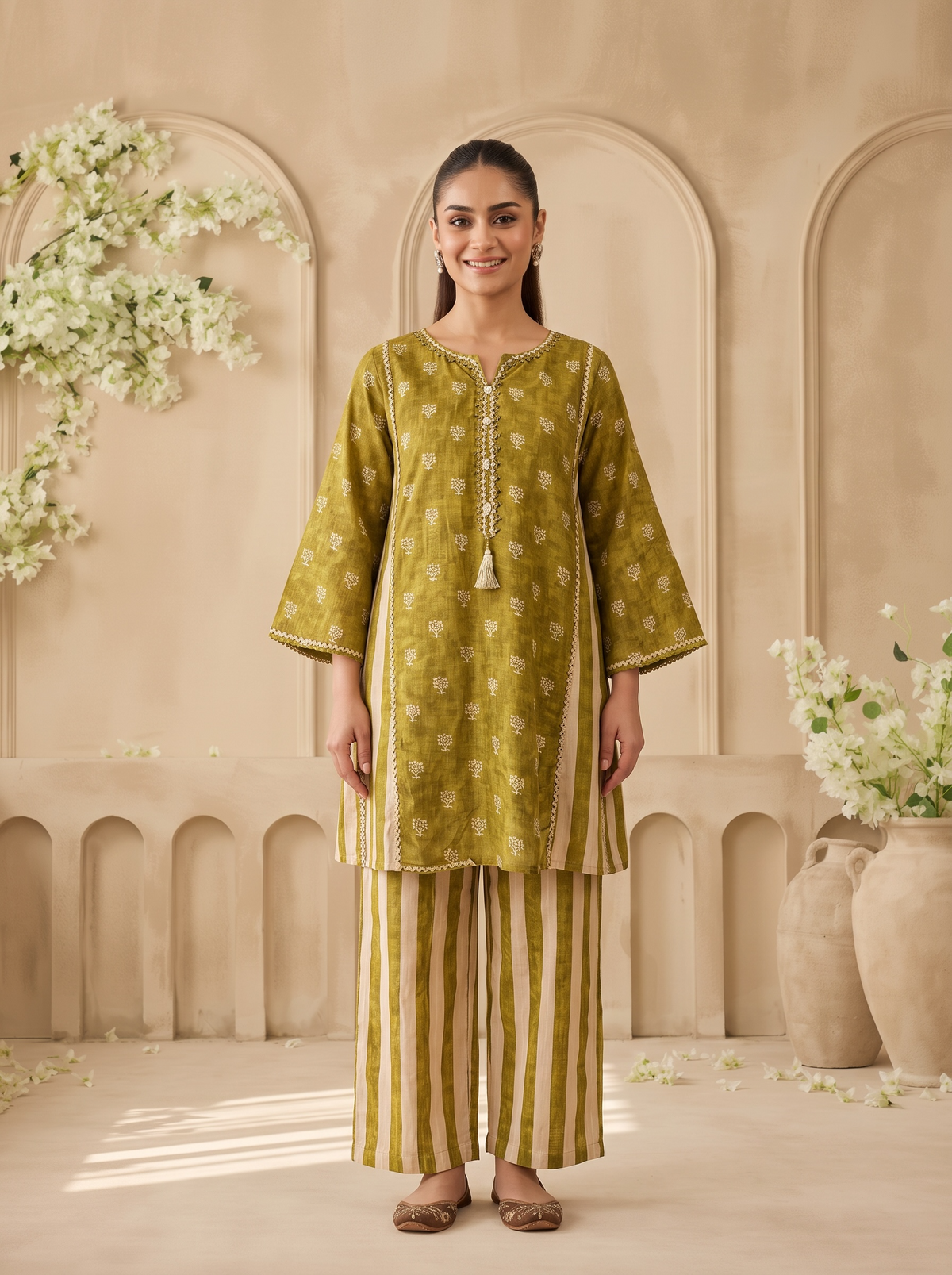 Meher Olive Boota Co-ord Set