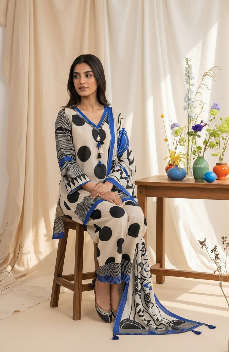 Blue Polka Farshi suit set