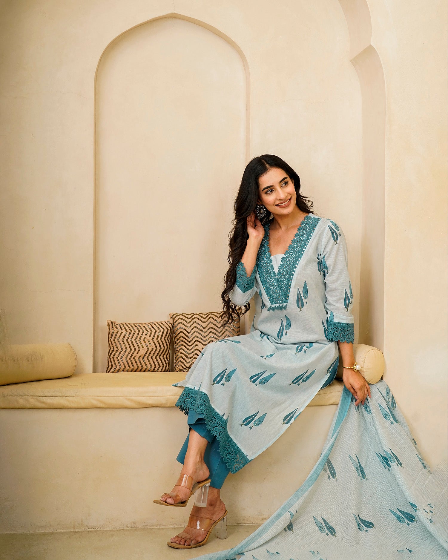 Blue Floral Petal Suit Set