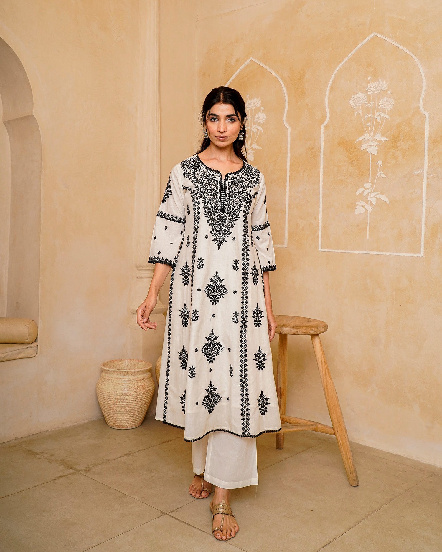 Black &amp; White Chikankari Suit Set