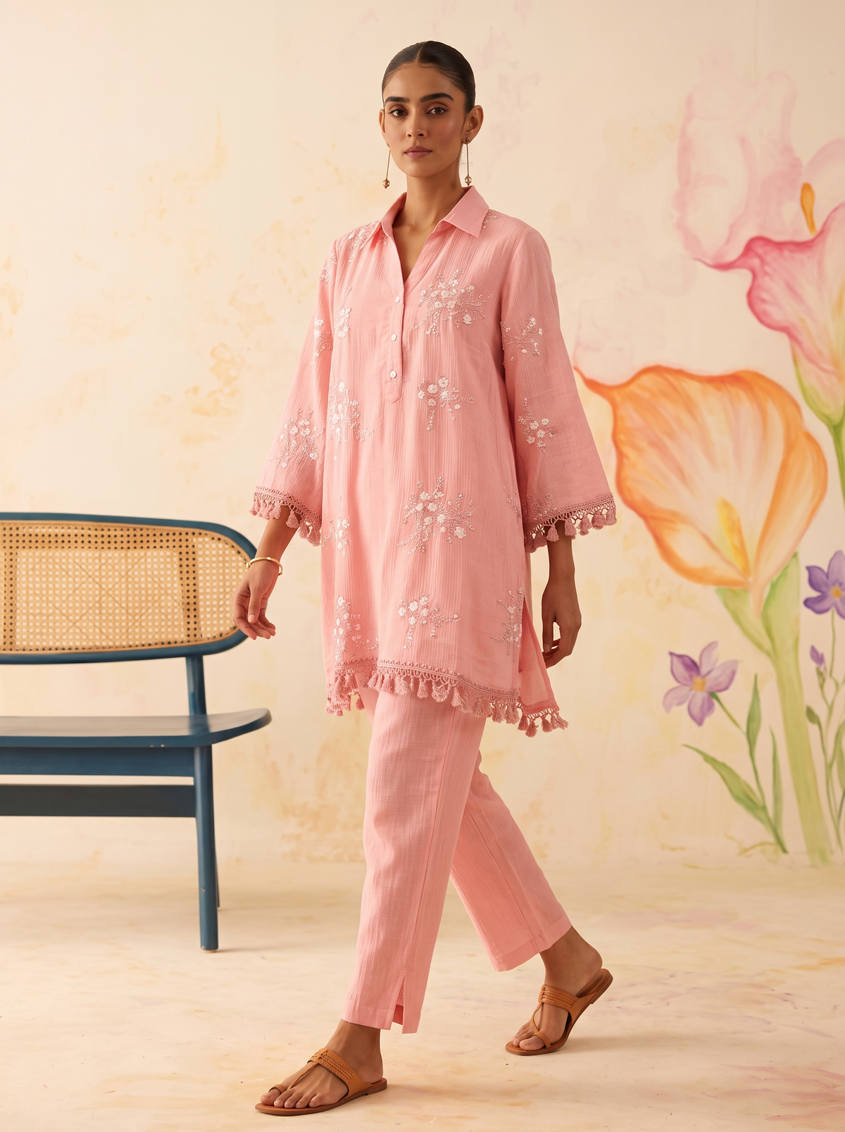 Blush Pink Floral Embroidered Co-Ord Set