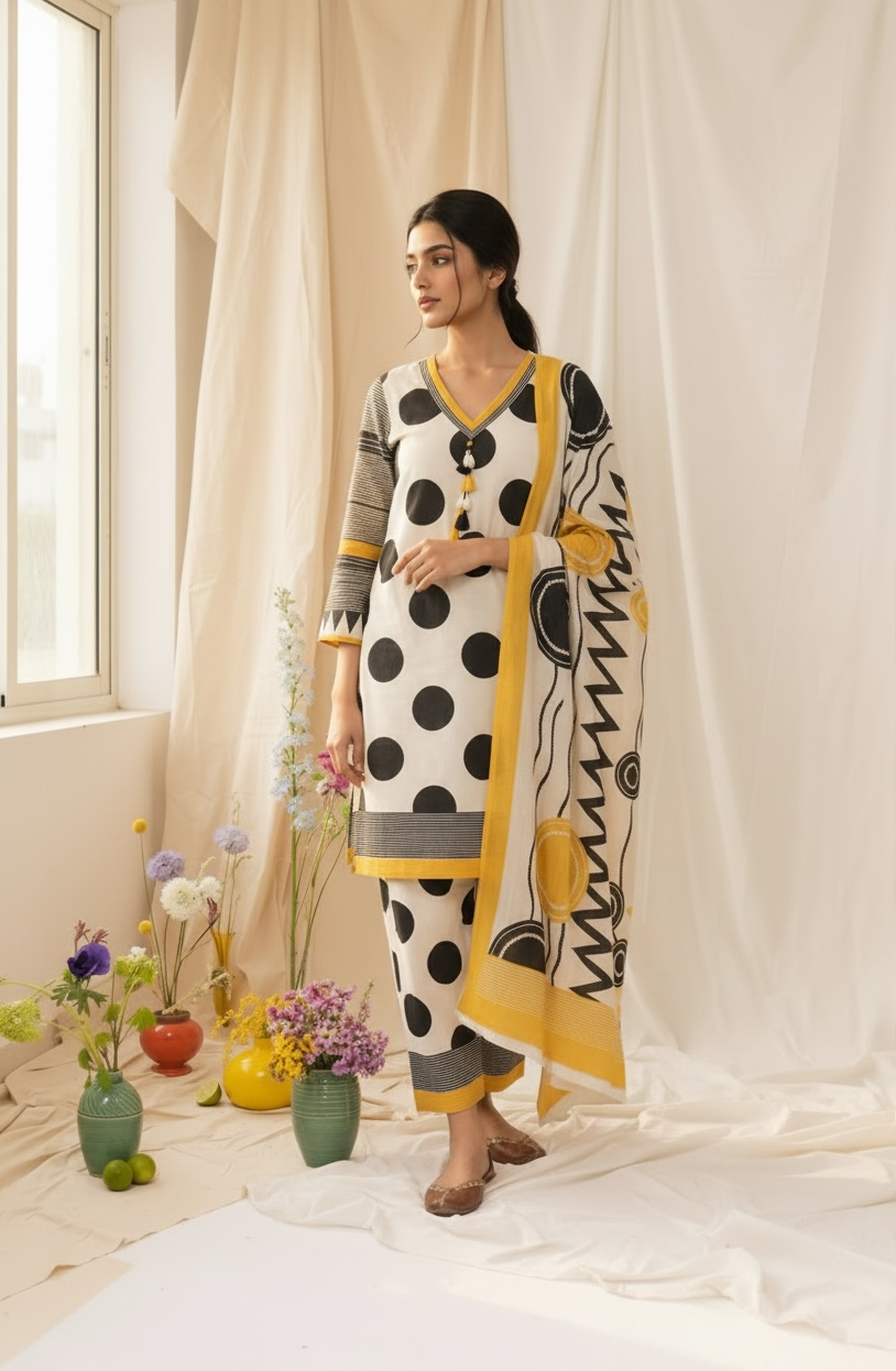 Yellow Polka farshi Suit Set