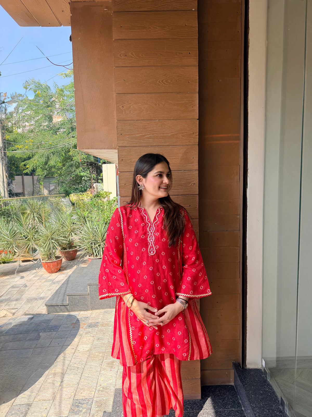 Laal Gul Strips Co-ord Set