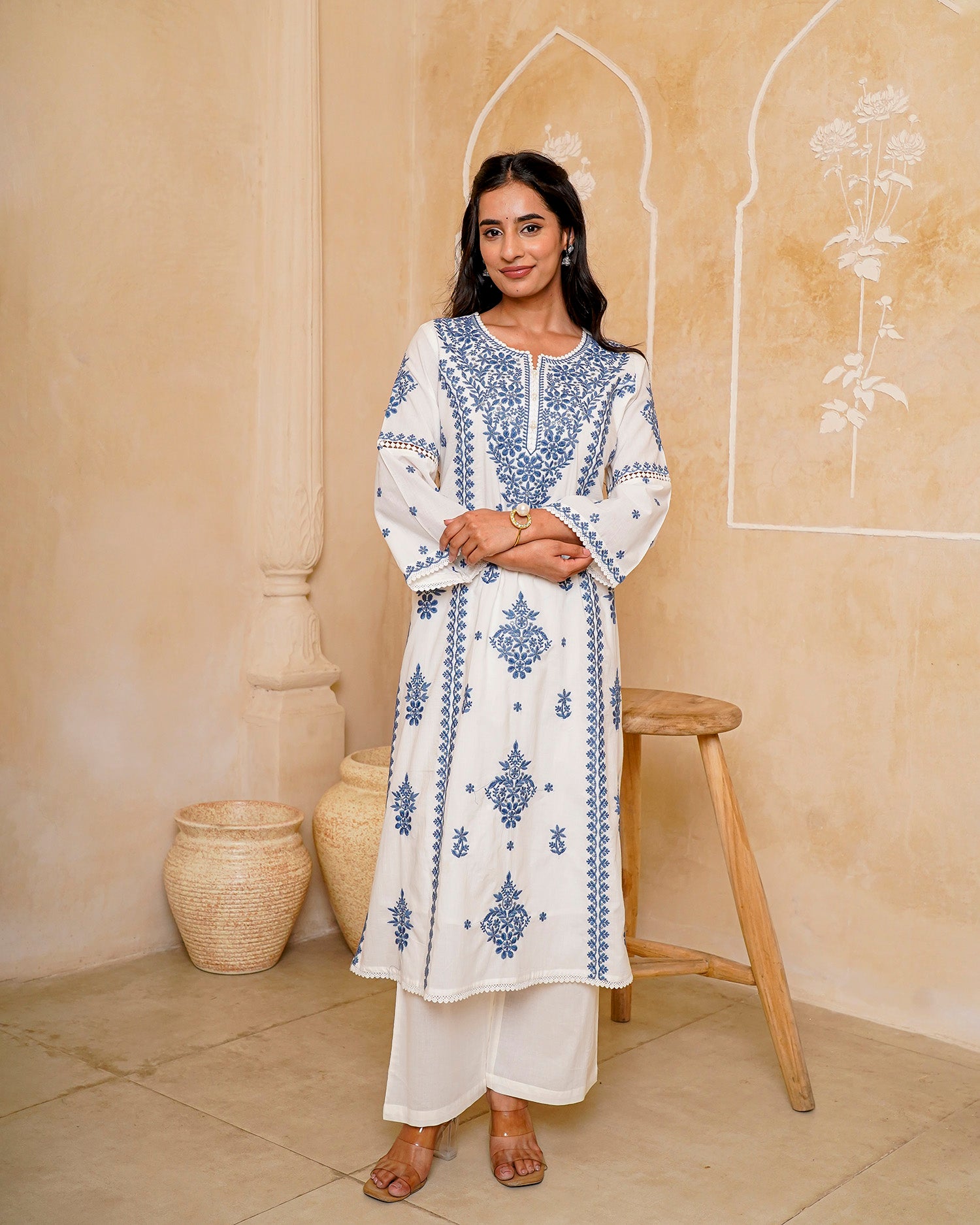 Blue &amp; White Chikankari Suit Set