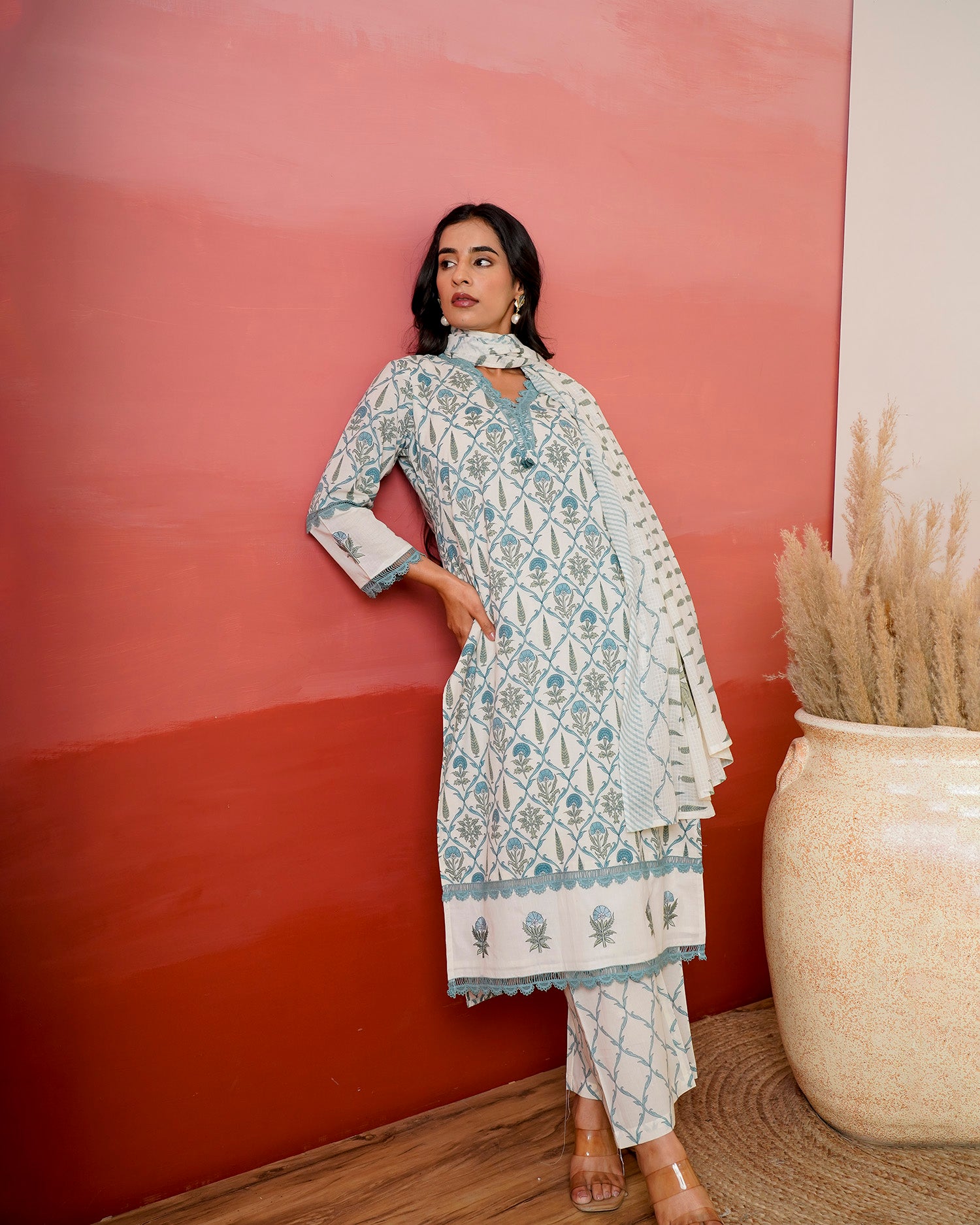 Teal Garden Booti Suit Set