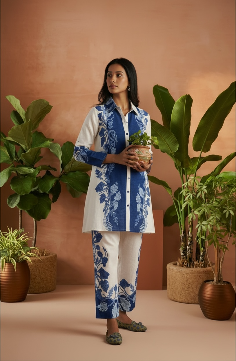 Blue scenic floral coordset