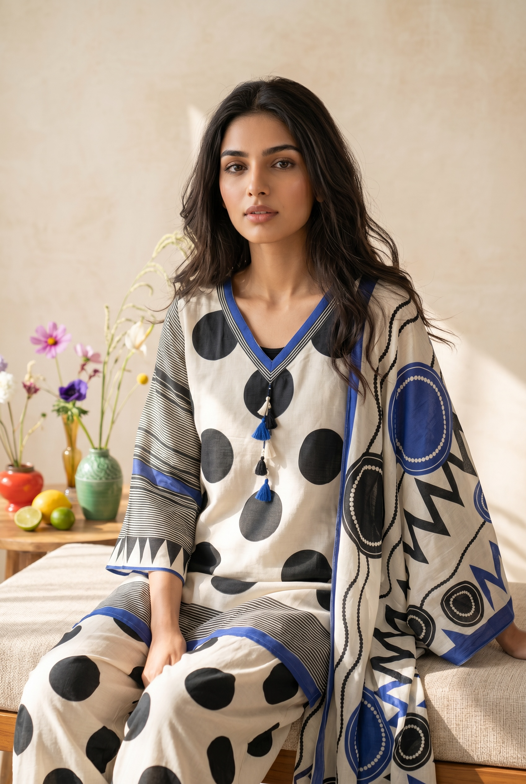 Blue Polka Farshi suit set