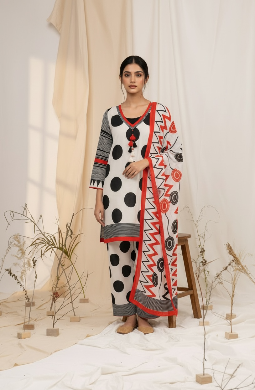 Red Polka Farshi Suit Set
