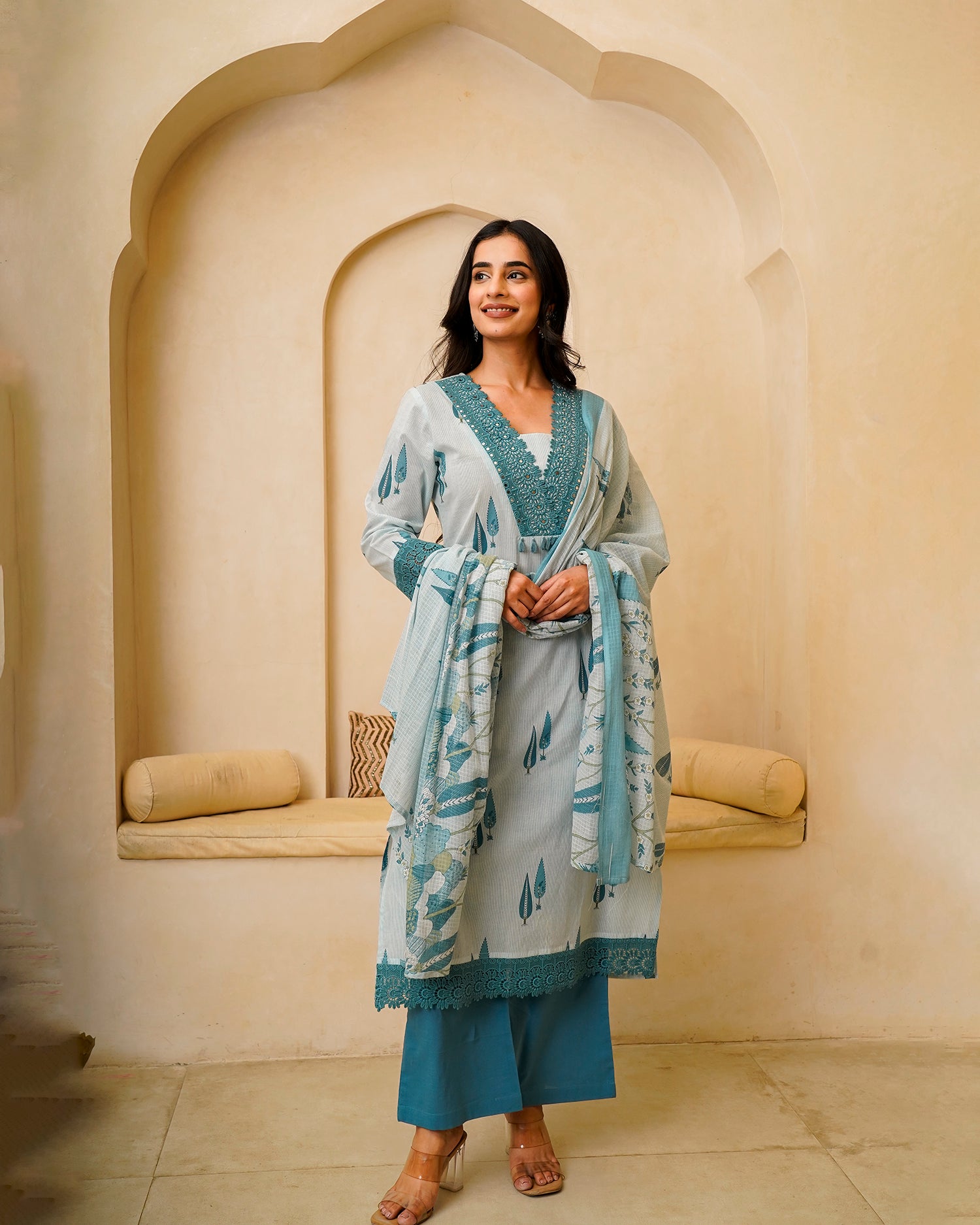 Blue Floral Petal Suit Set
