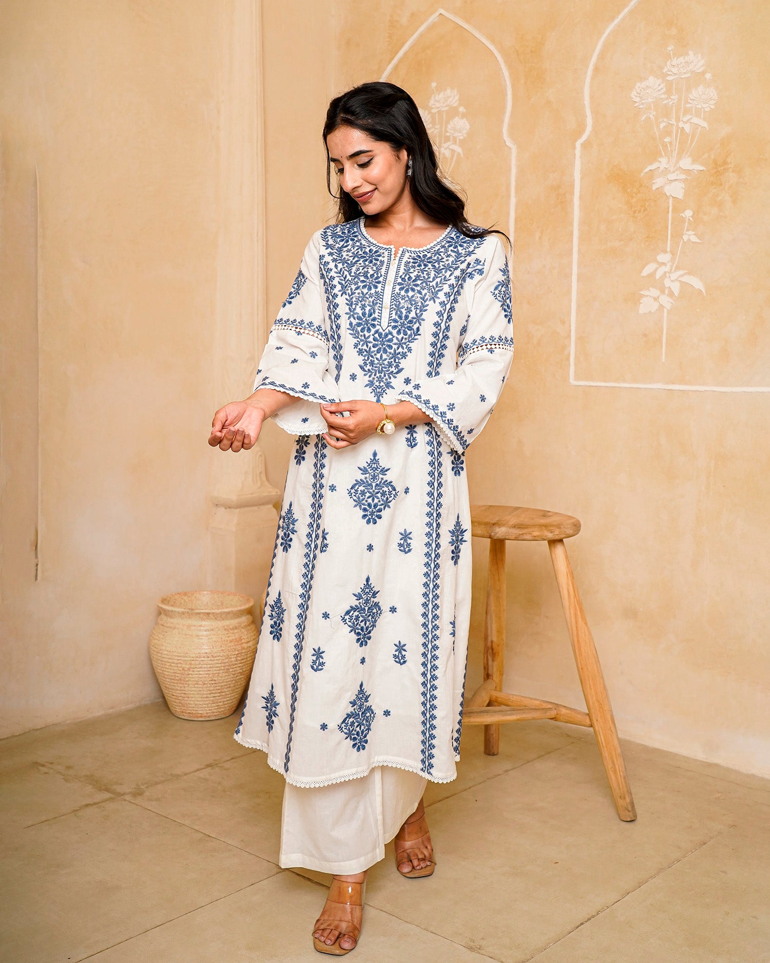 Blue &amp; White Chikankari Suit Set