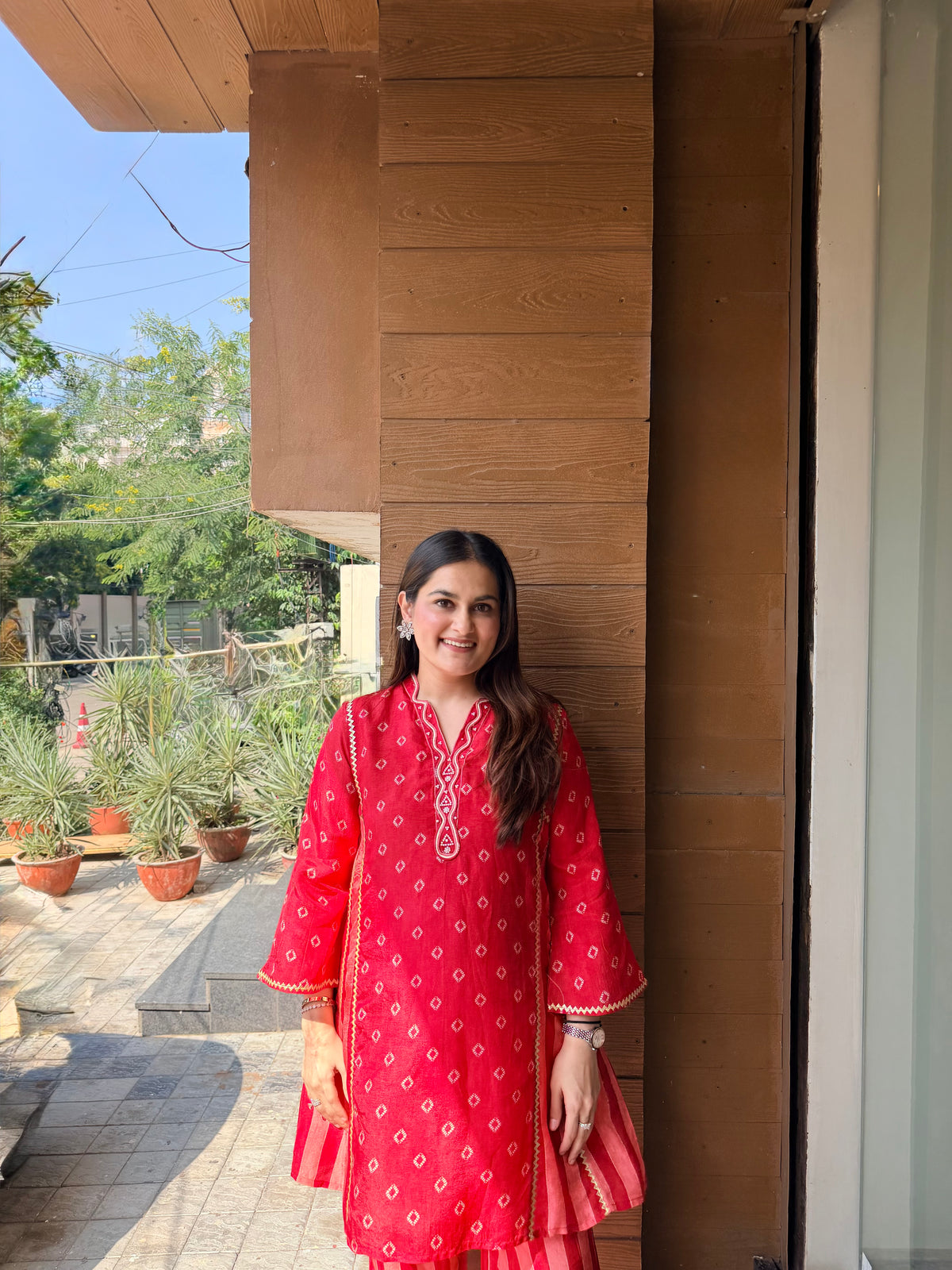 Laal Gul Strips Co-ord Set