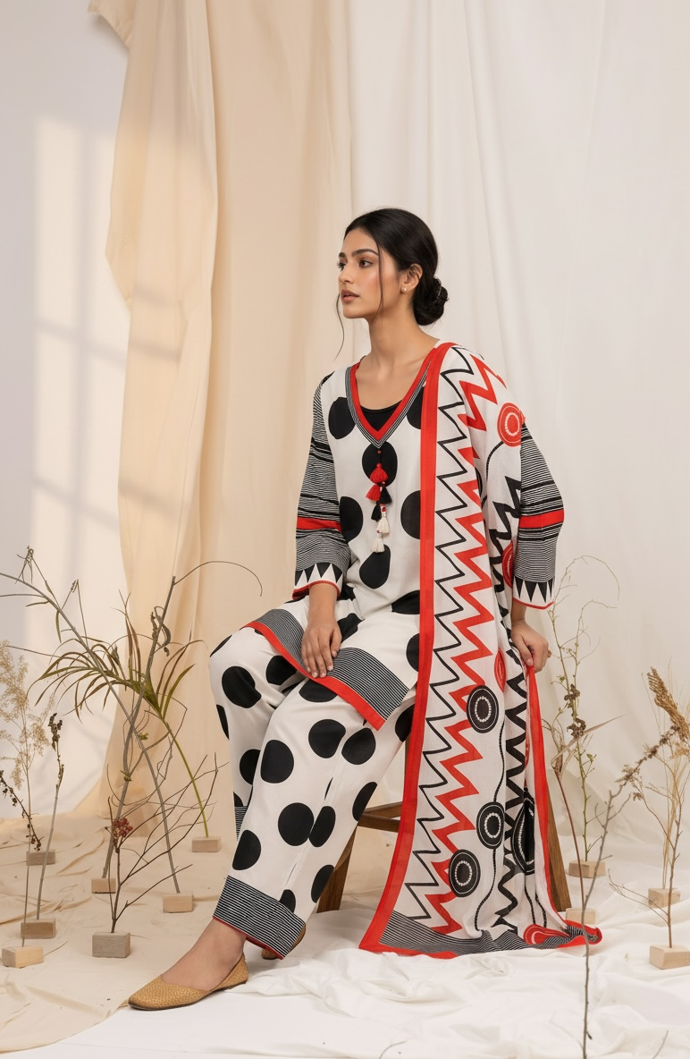 Red Polka Farshi Suit Set