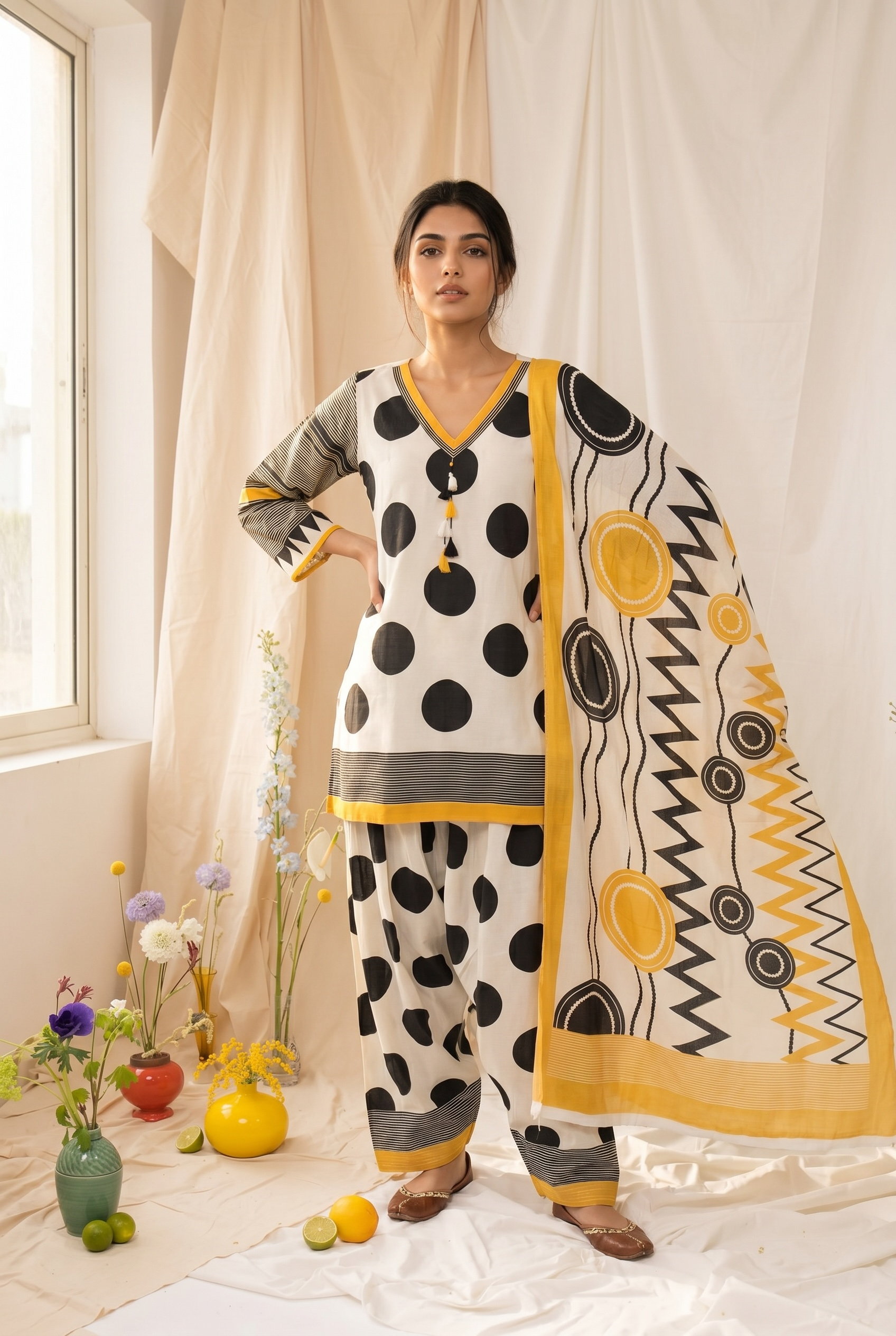 Yellow Polka farshi Suit Set
