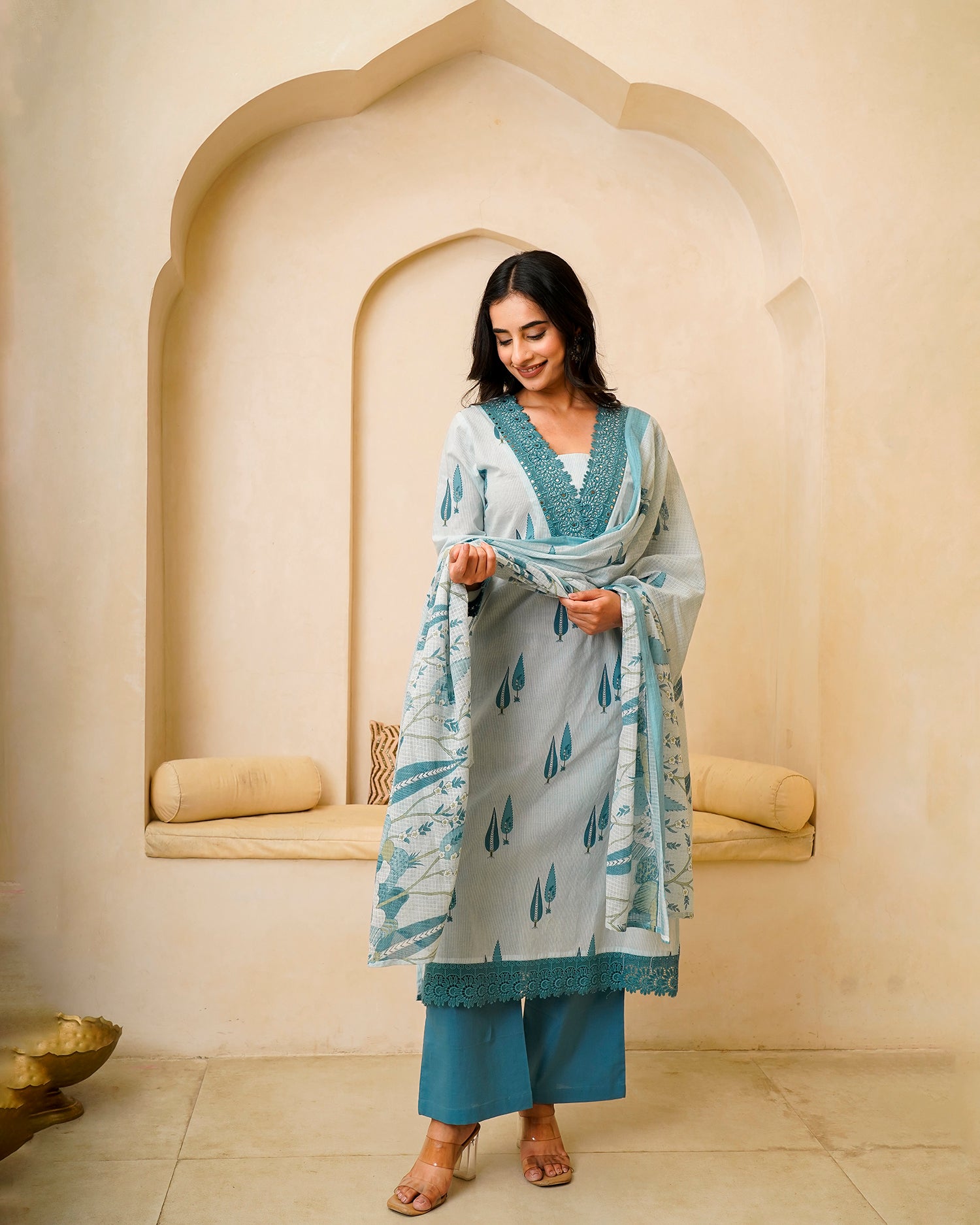 Blue Floral Petal Suit Set