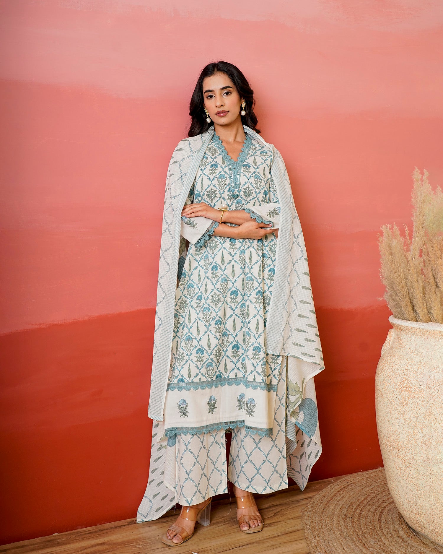 Teal Garden Booti Suit Set