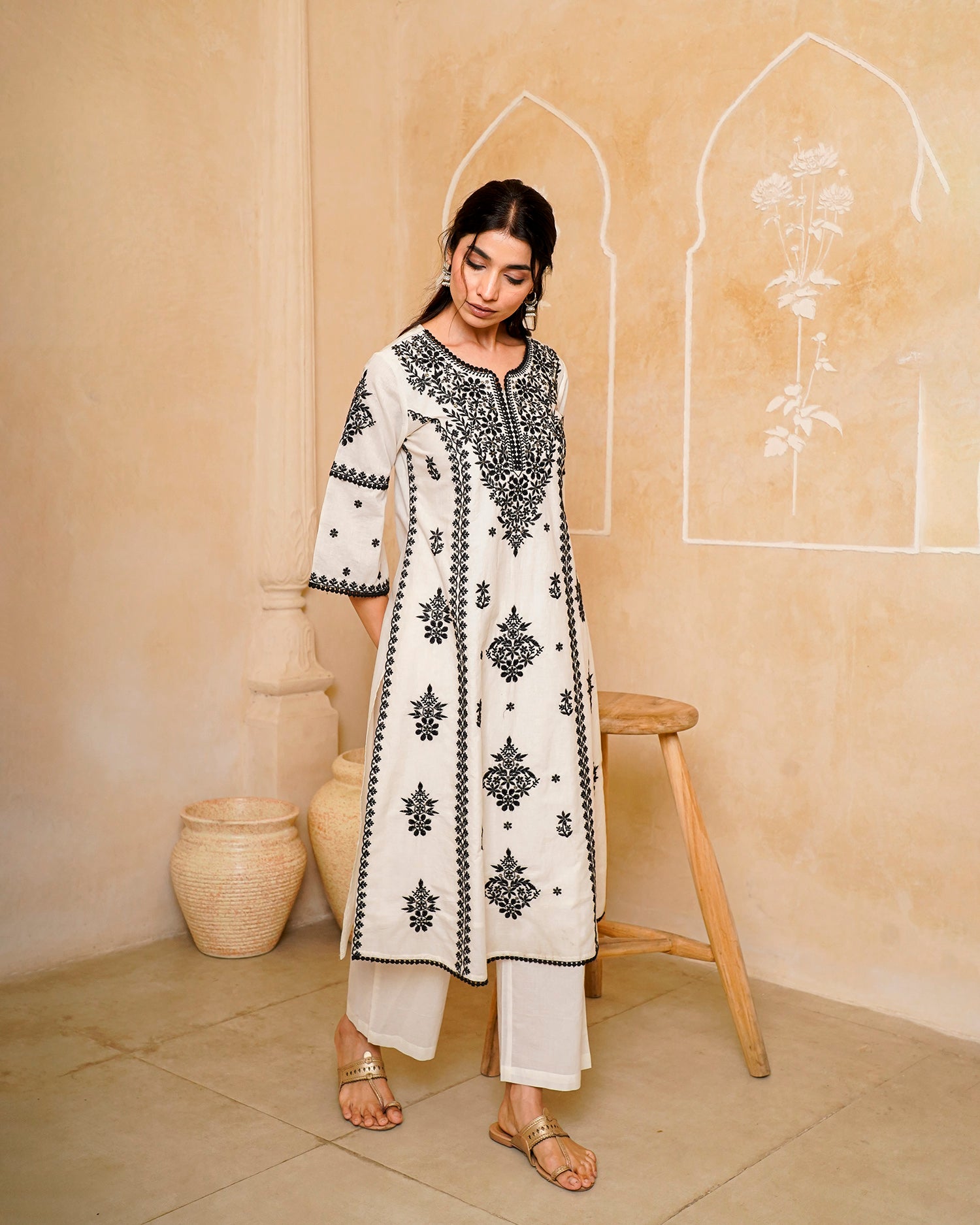 Black &amp; White Chikankari Suit Set