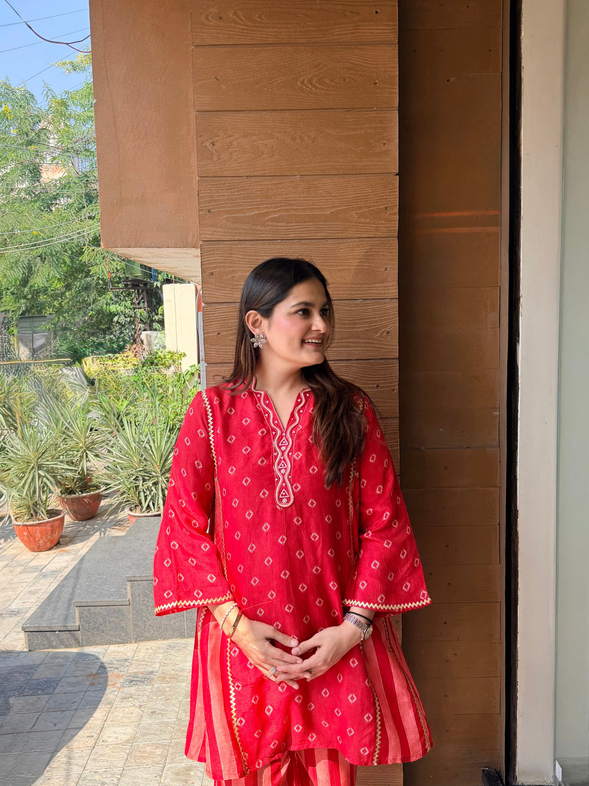 Laal Gul Strips Co-ord Set