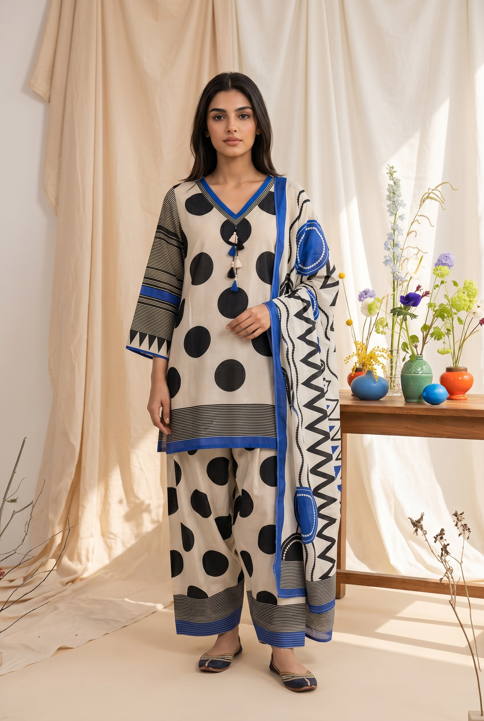 Blue Polka Farshi suit set