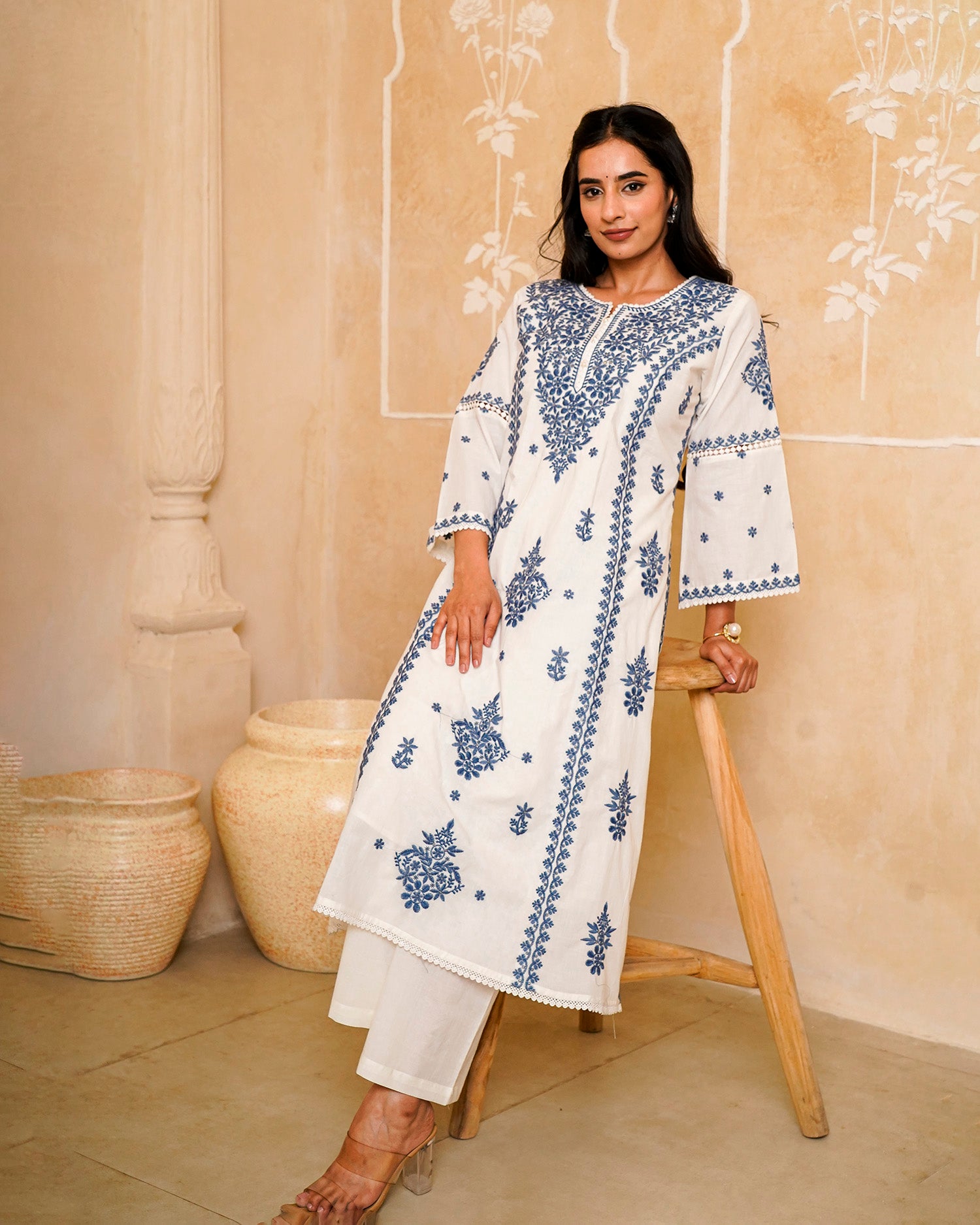 Blue &amp; White Chikankari Suit Set