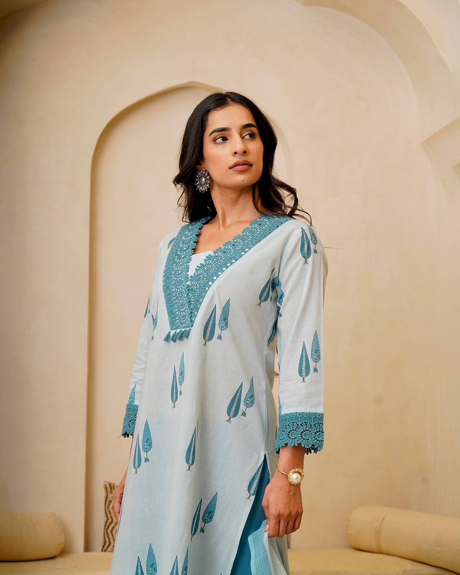 Blue Floral Petal Suit Set