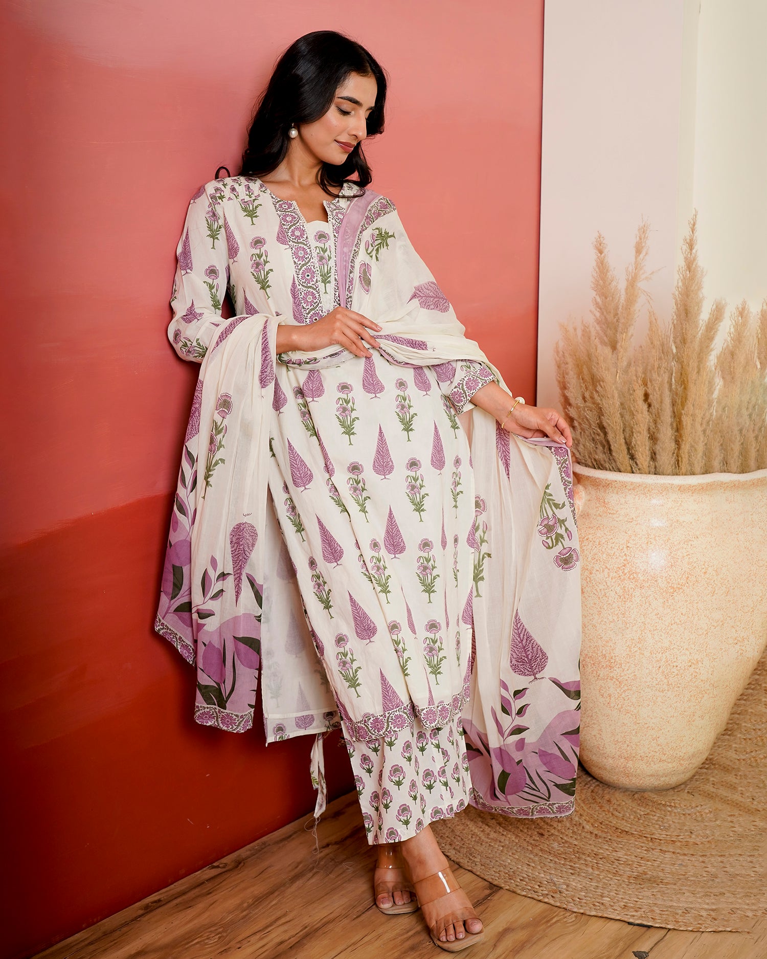 Mauve Phoolkari Booti Suit Set