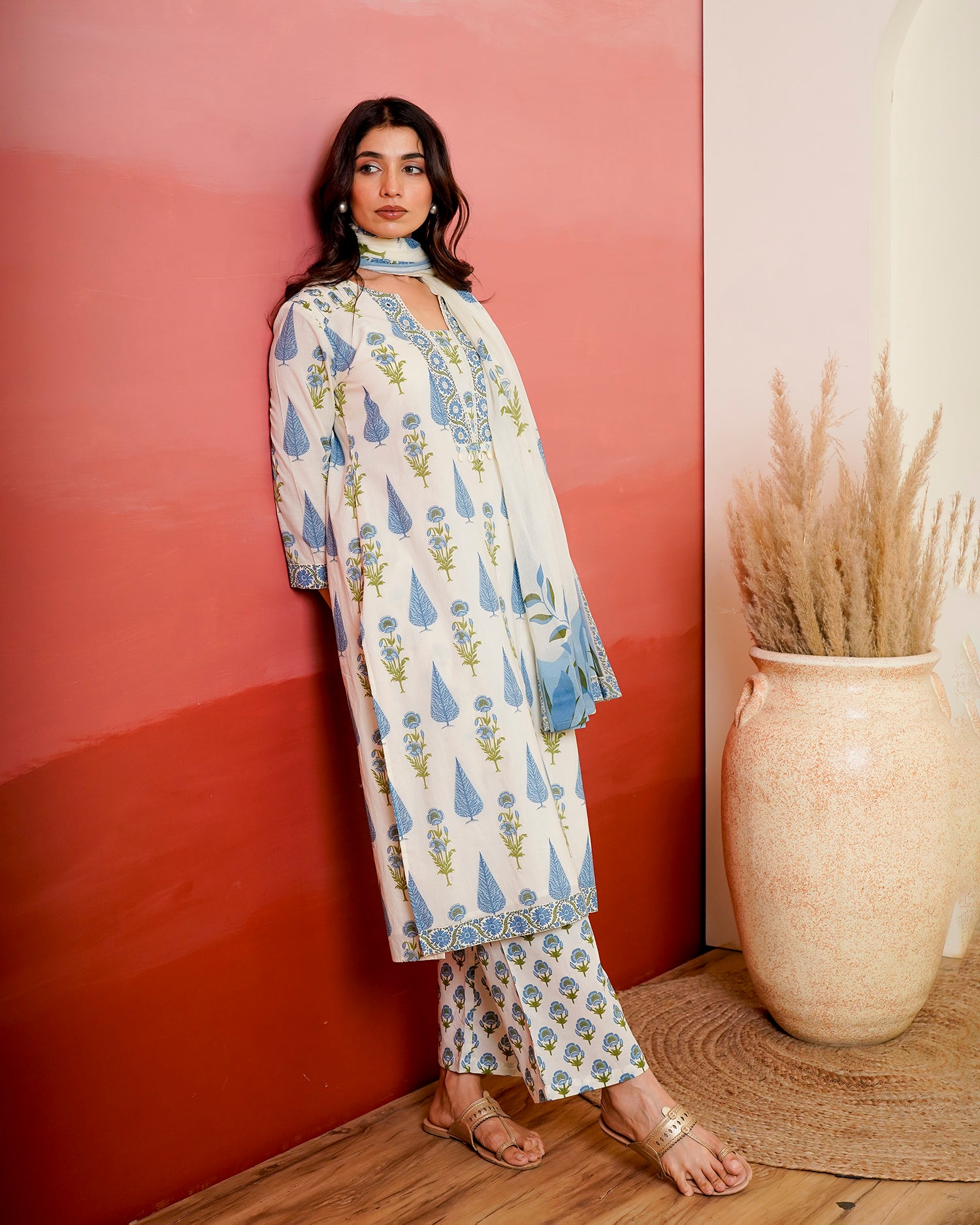 Blue Phoolkari Booti Suit Set