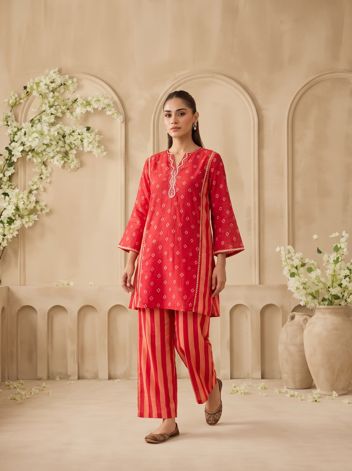 Laal Gul Strips Co-ord Set