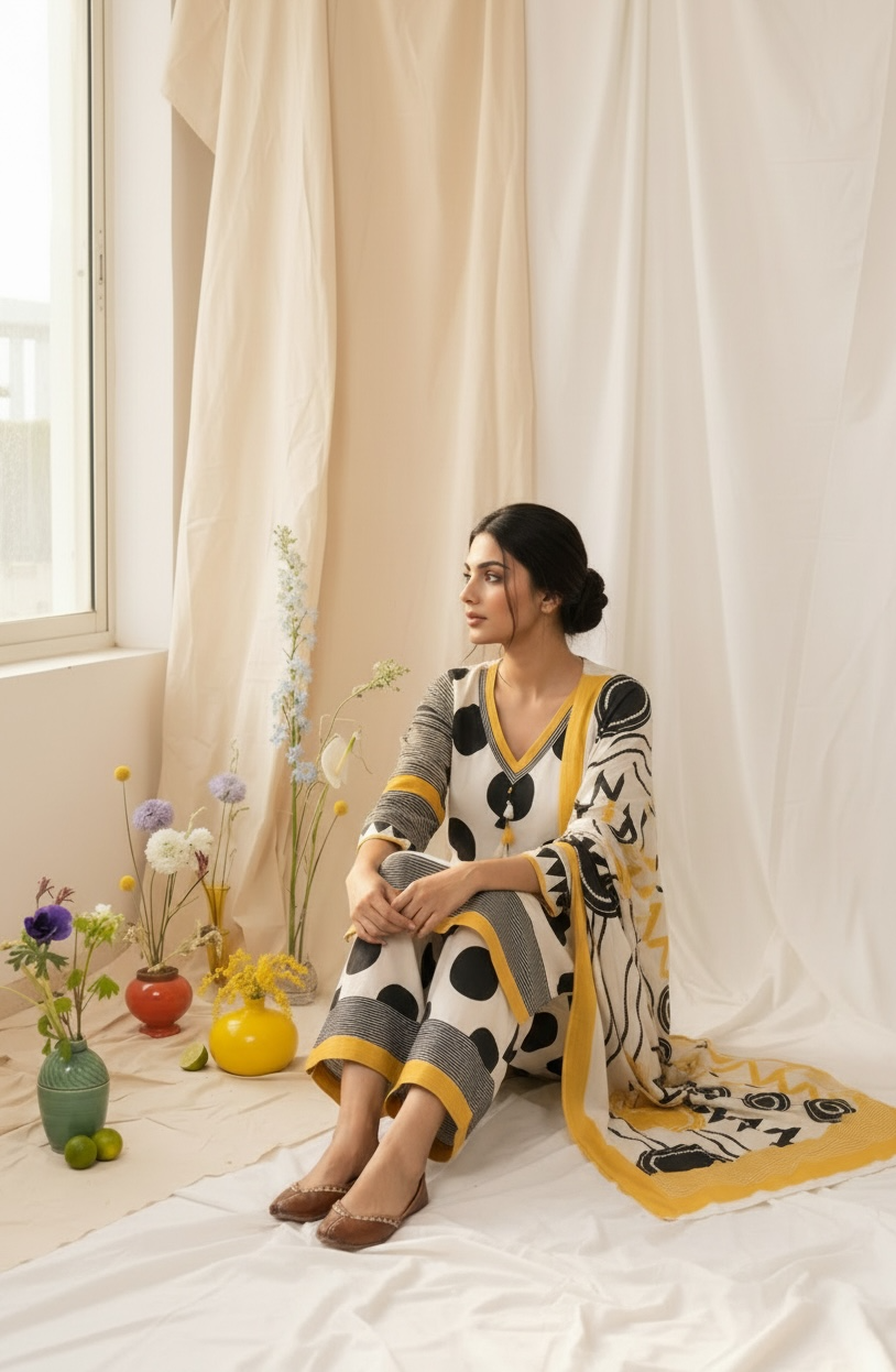 Yellow Polka farshi Suit Set
