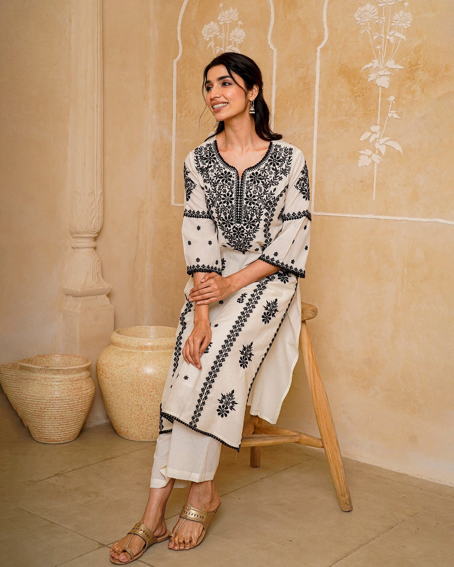 Black &amp; White Chikankari Suit Set