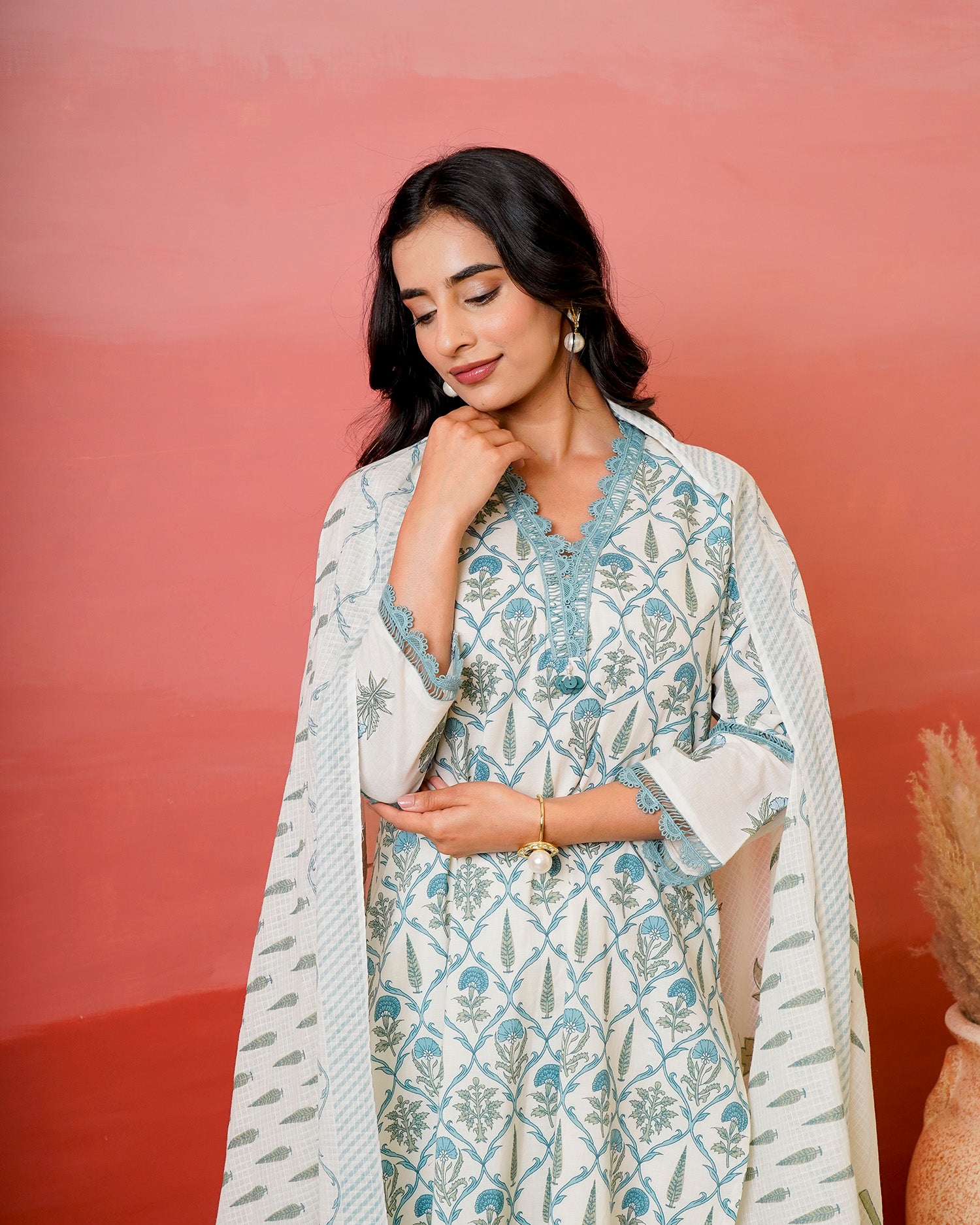 Teal Garden Booti Suit Set