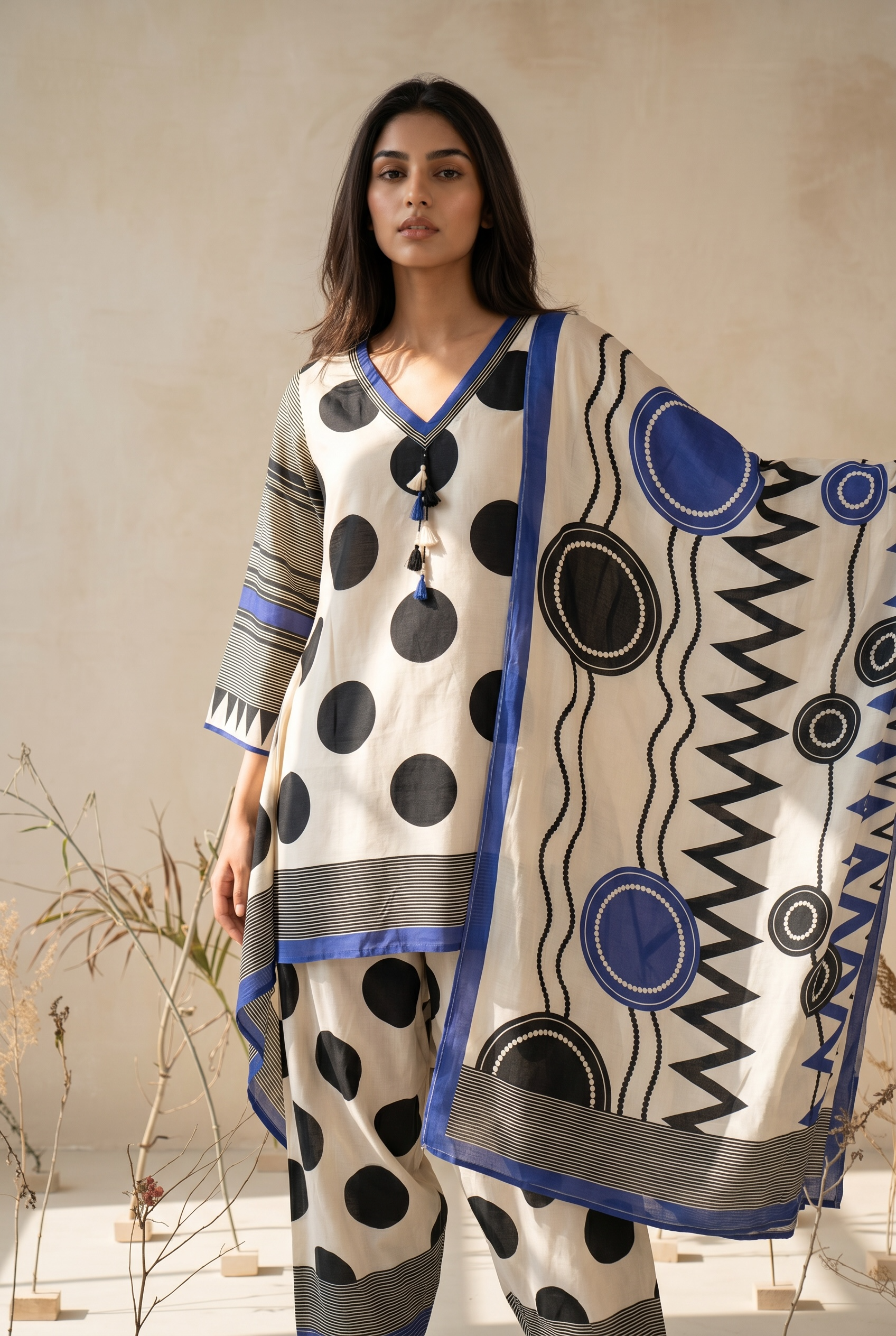 Blue Polka Farshi suit set