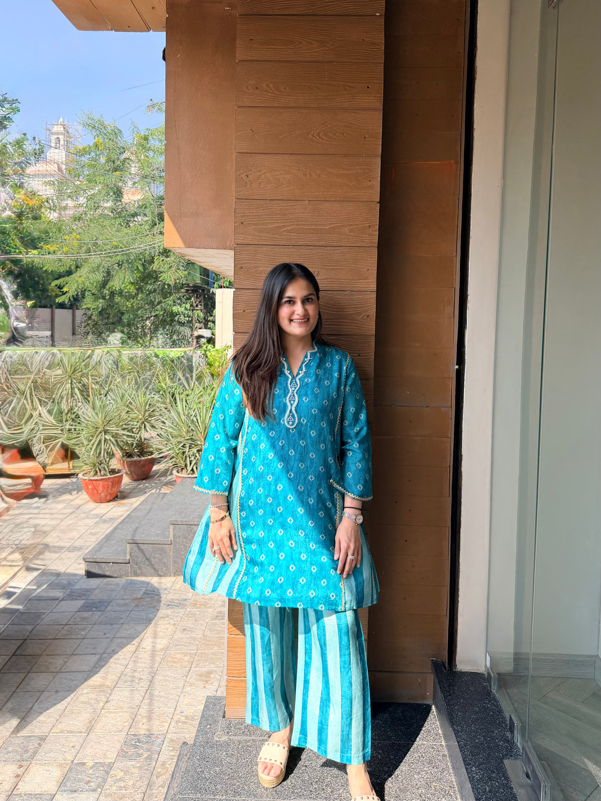 Aqua Noor Strips Co-ord Set