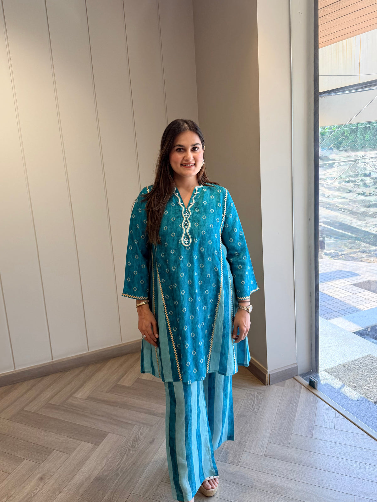 Aqua Noor Strips Co-ord Set
