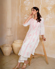 White & Pink Chikankari Suit Set