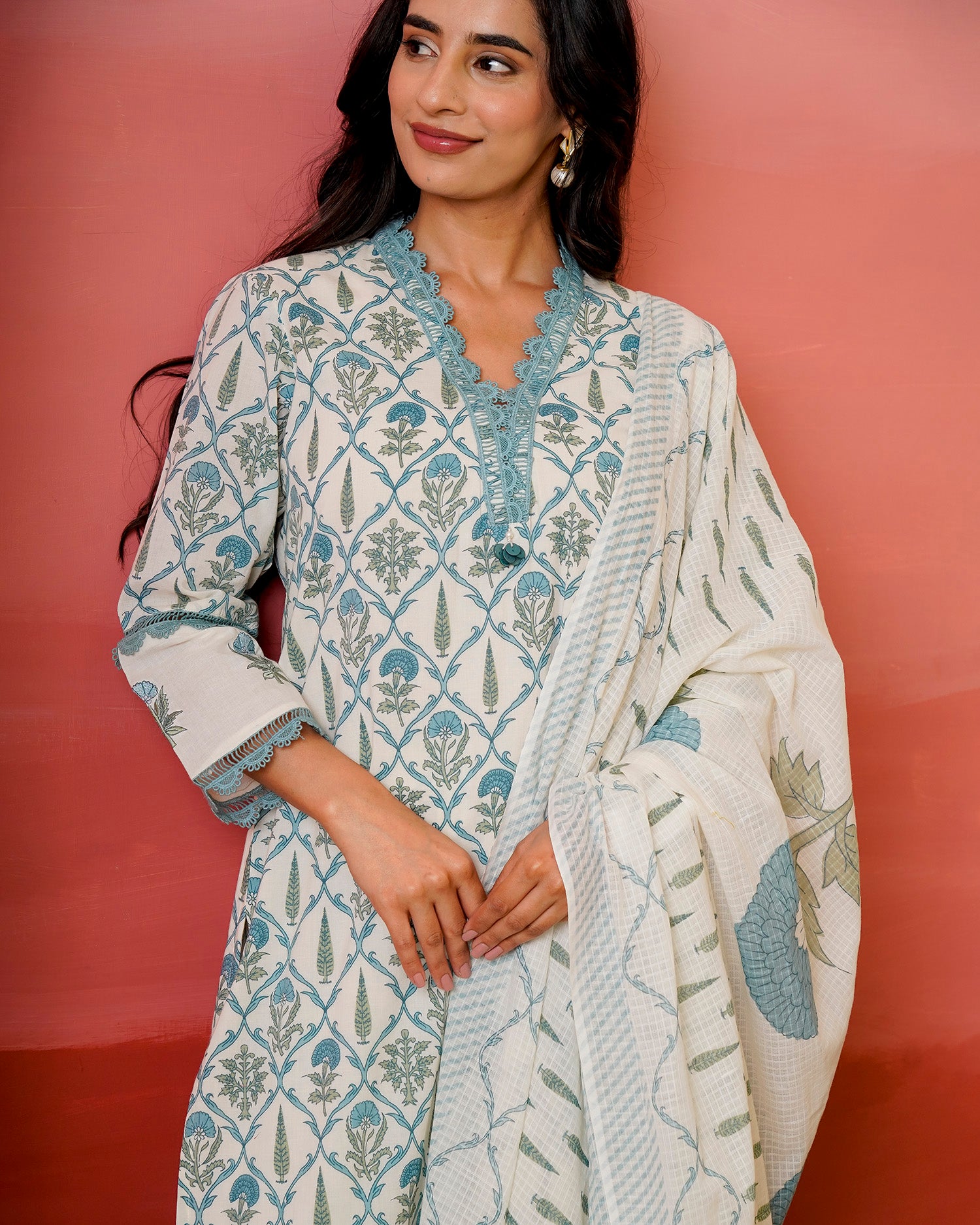 Teal Garden Booti Suit Set