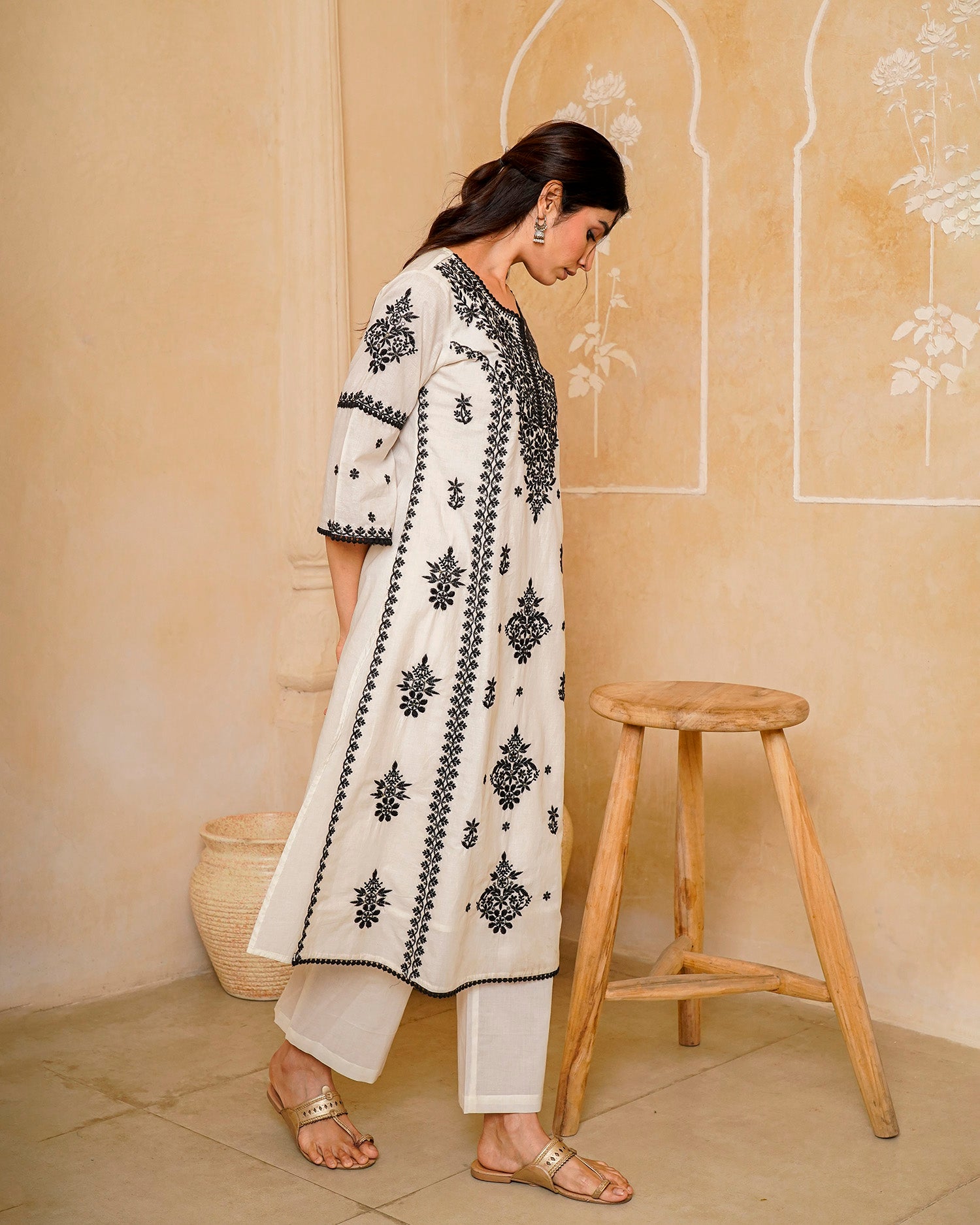 Black &amp; White Chikankari Suit Set