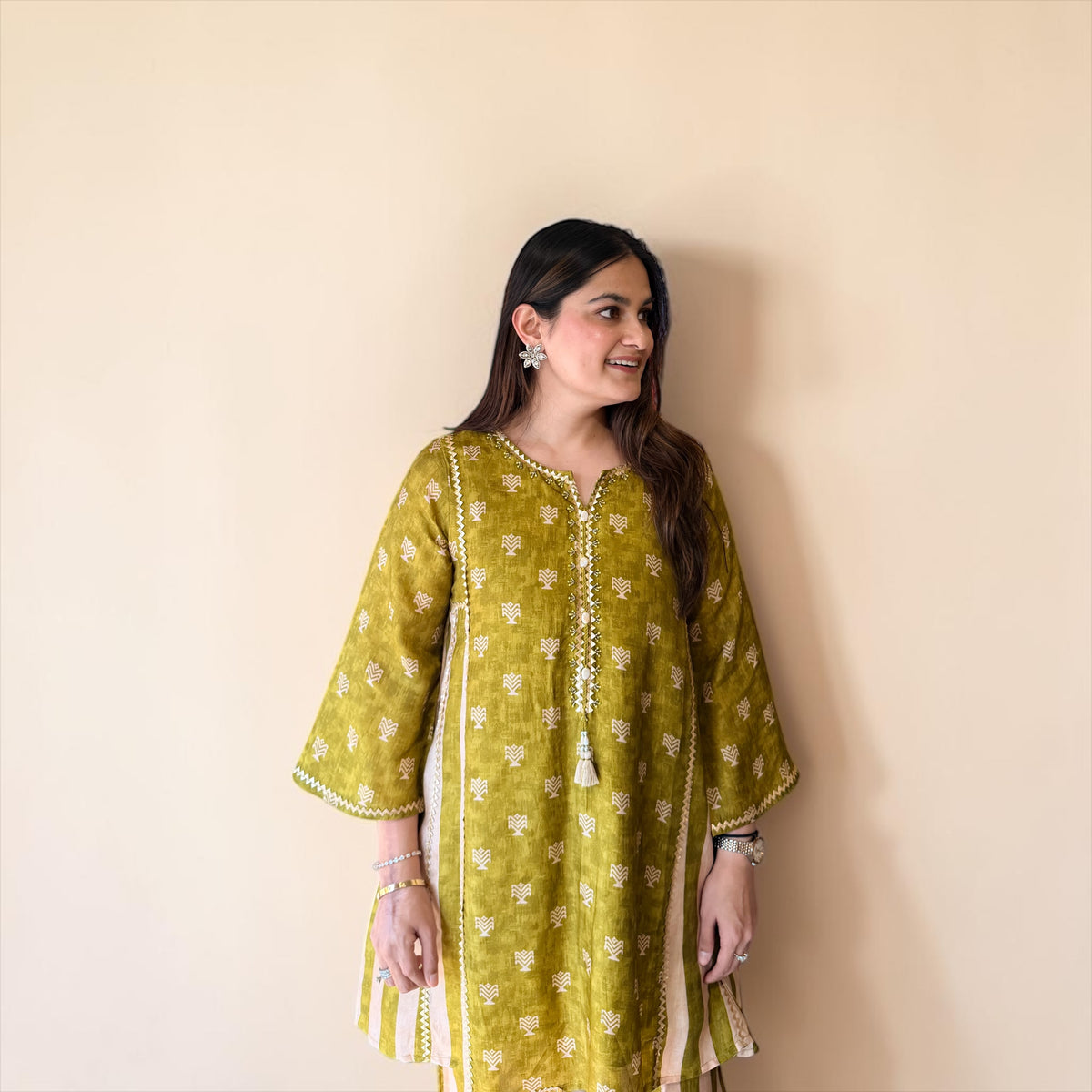 Meher Olive Boota Co-ord Set