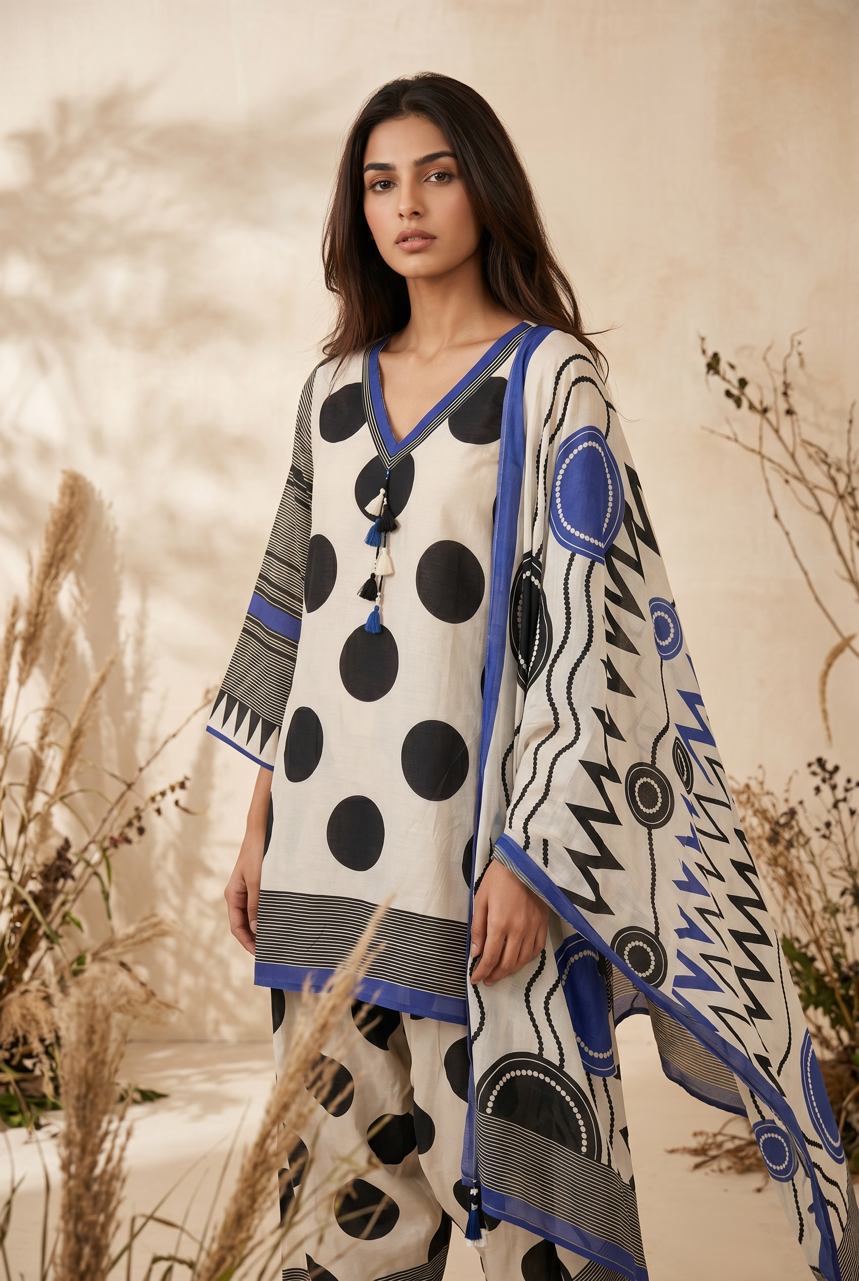 Blue Polka Farshi suit set