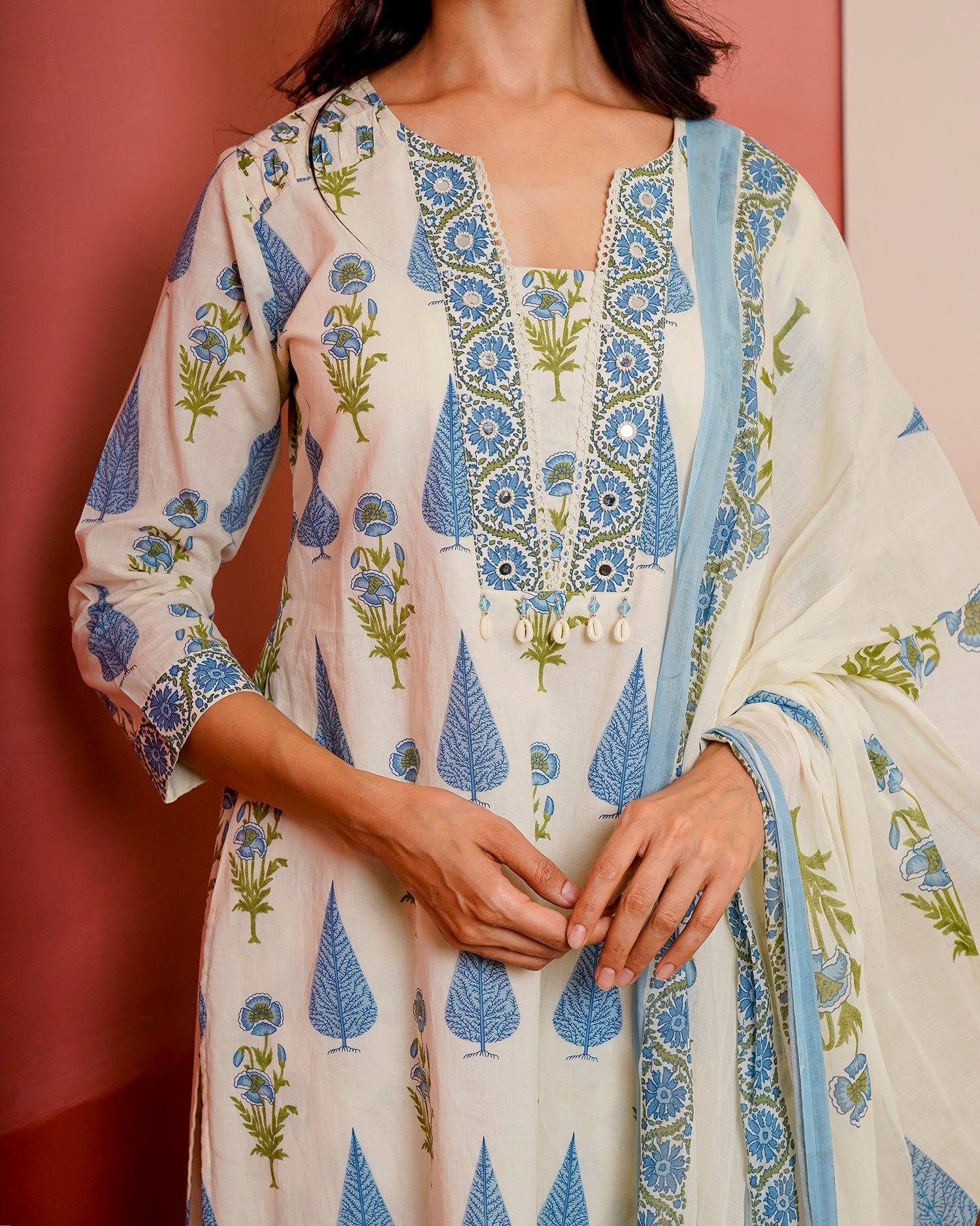 Blue Phoolkari Booti Suit Set