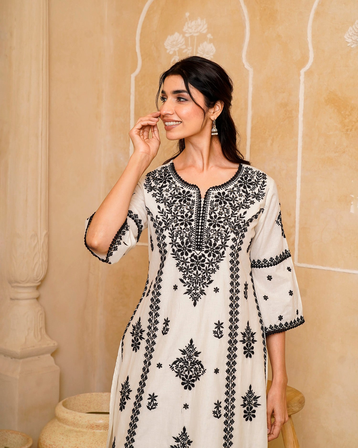 Black &amp; White Chikankari Suit Set