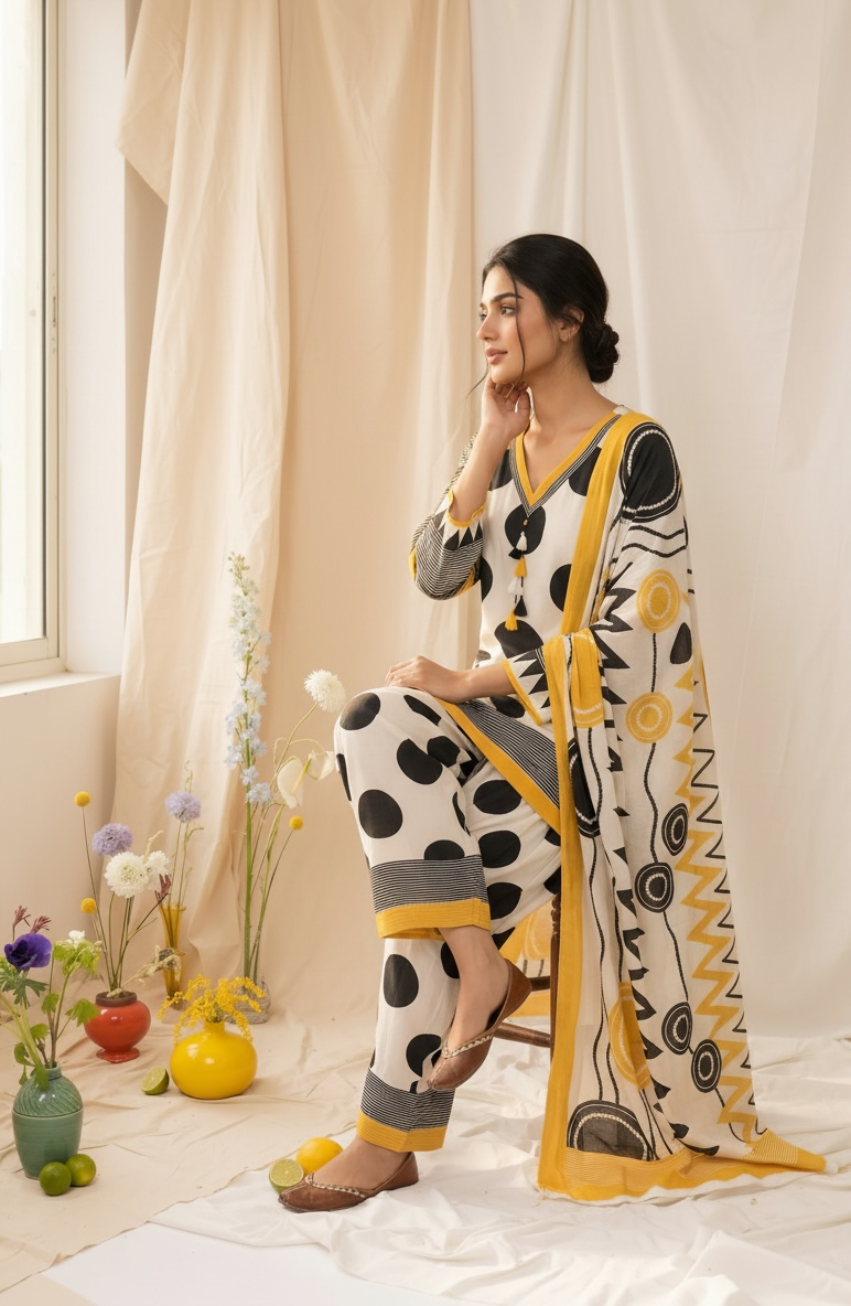Yellow Polka farshi Suit Set