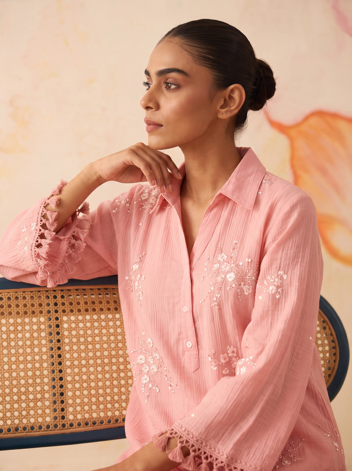 Blush Pink Floral Embroidered Co-Ord Set