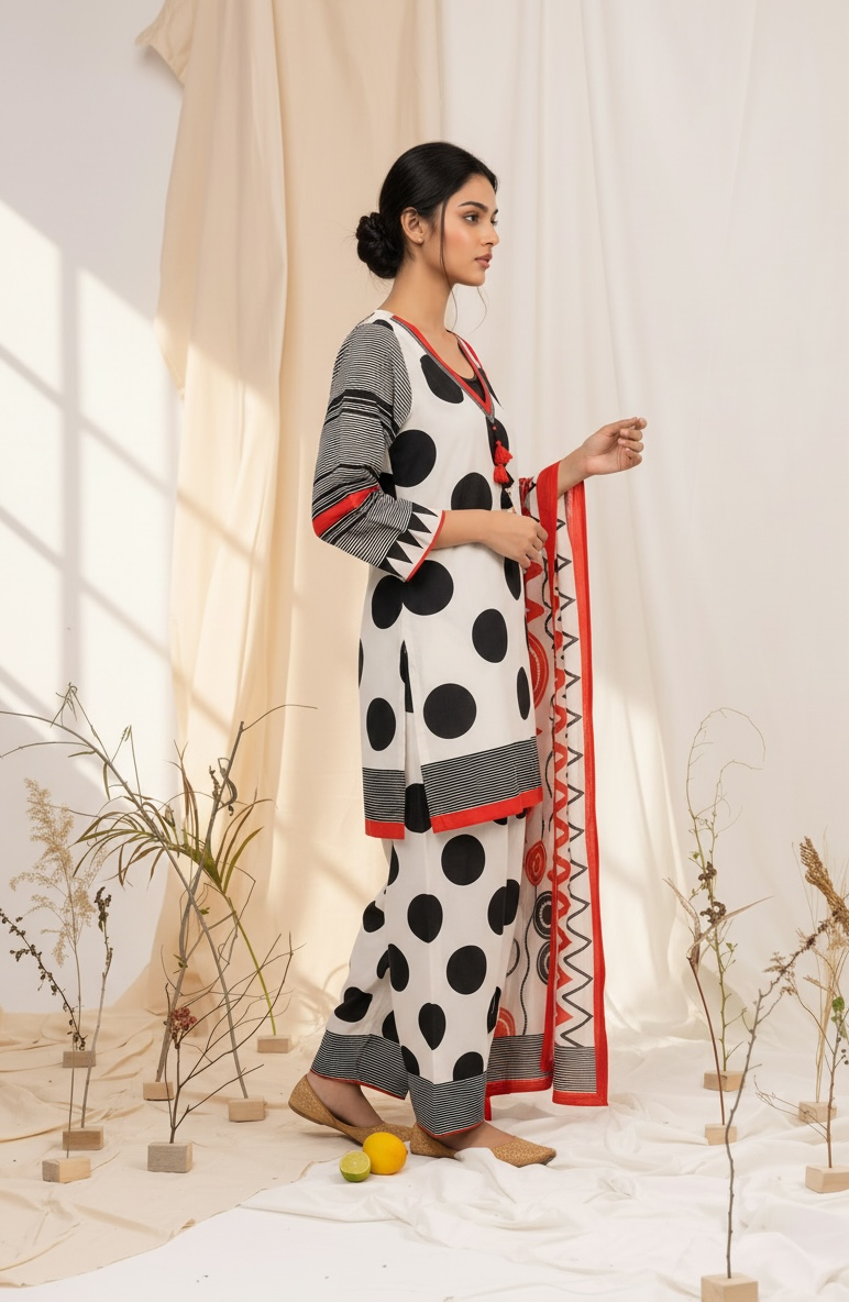 Red Polka Farshi Suit Set
