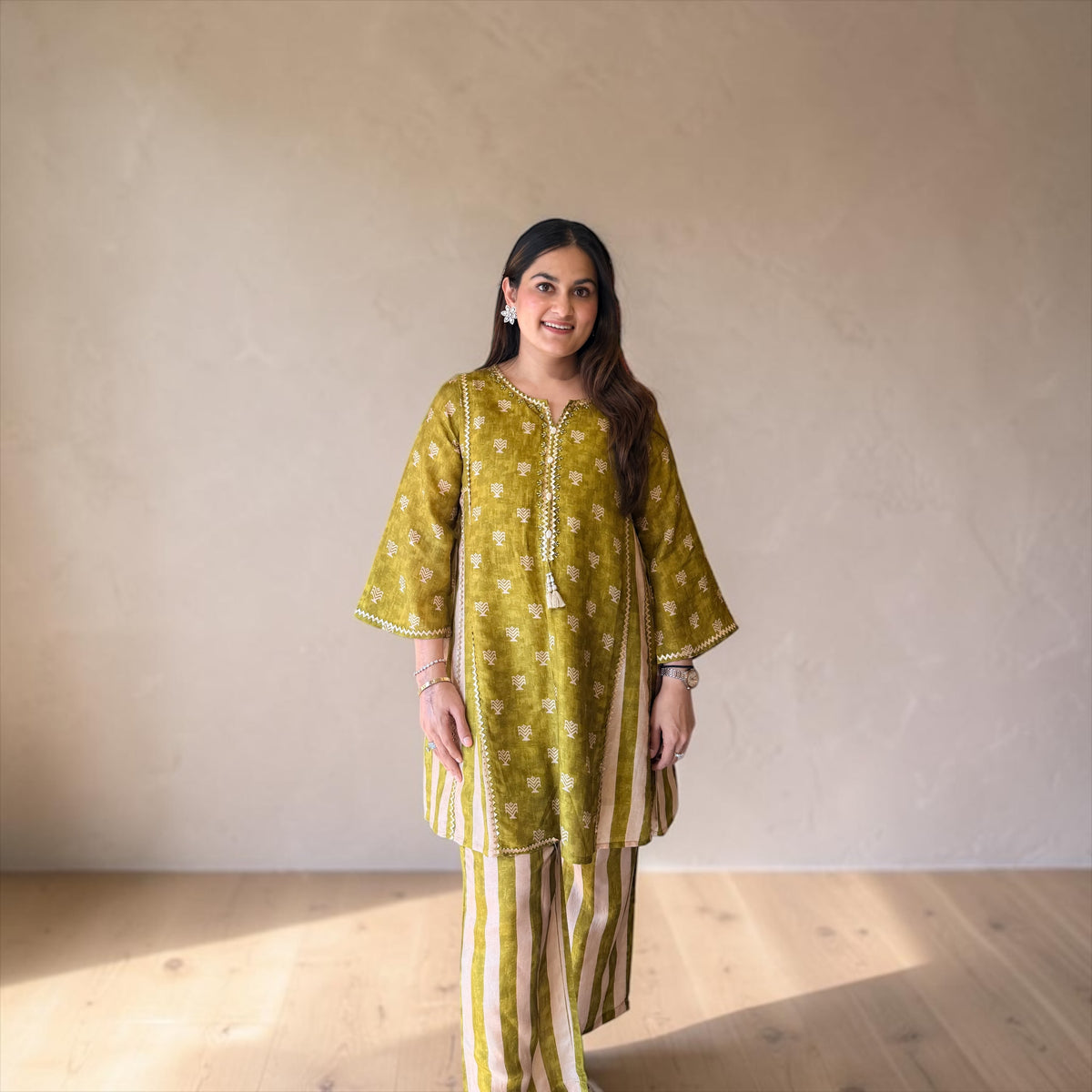 Meher Olive Boota Co-ord Set