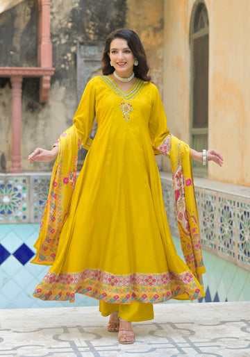 Mustard yellow anarkali suit set