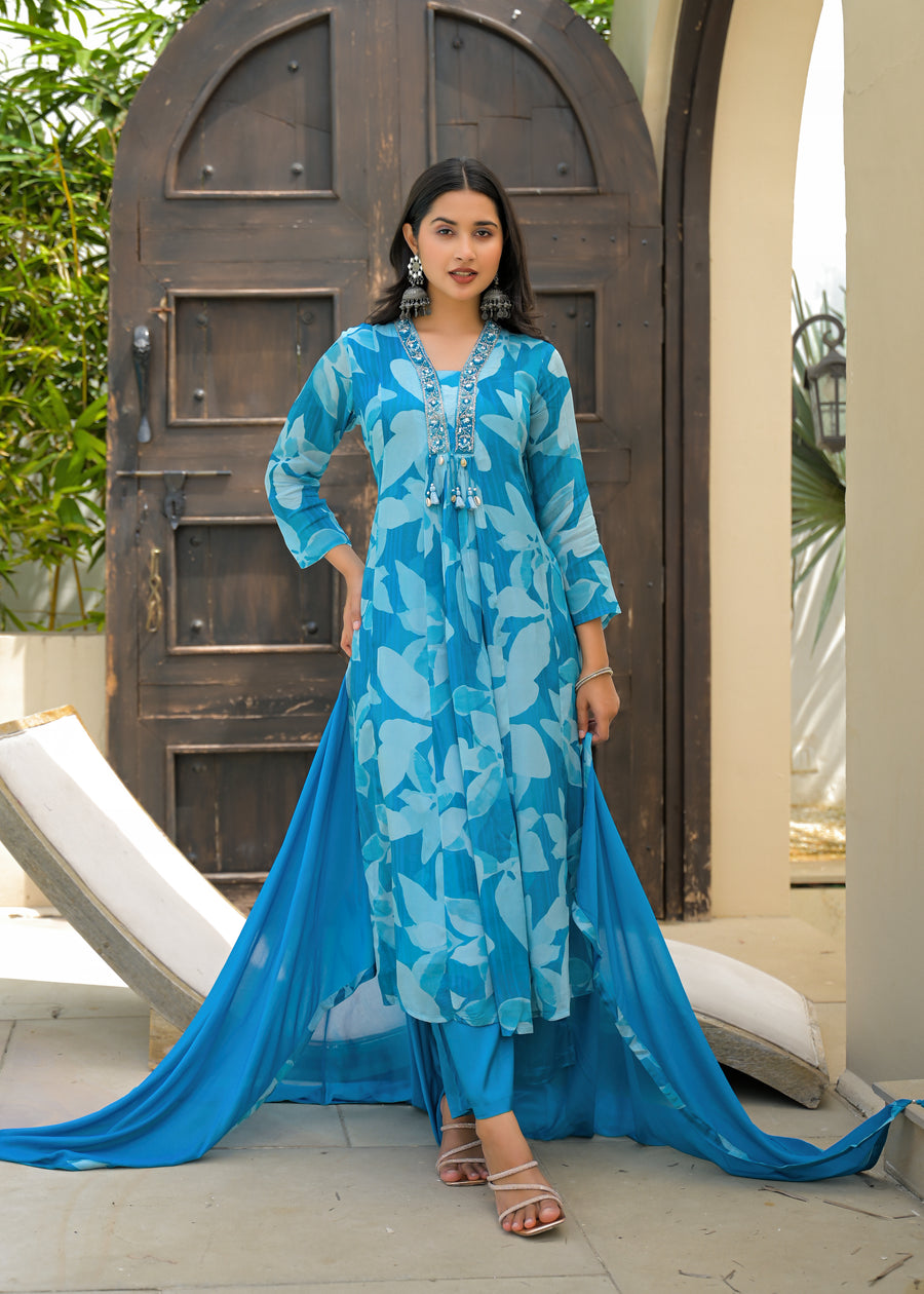 Candy blue anarkali suit set